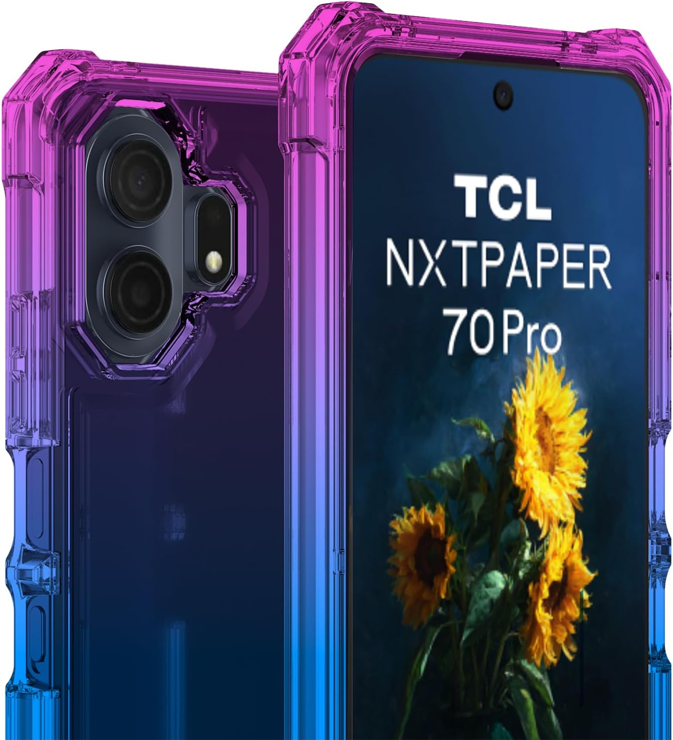 Ailiber Case for TCL NxtPaper 70 Pro, with Screen Protector, Dual Layer Protection, Shockproof Corners TPU Bumper, Hard Silicone Full Body Cell Phone Cover-Blue Pink