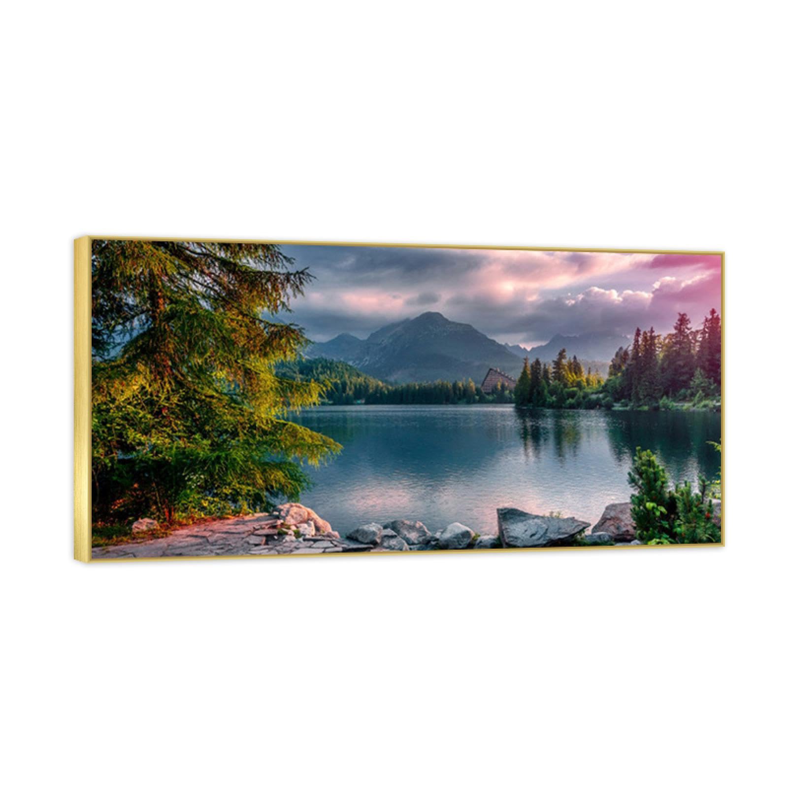 Quadro Su Tela Novart: Montagne E Lago N020872a - Paesaggio Moderno, Senza Cornice, Made In Germany