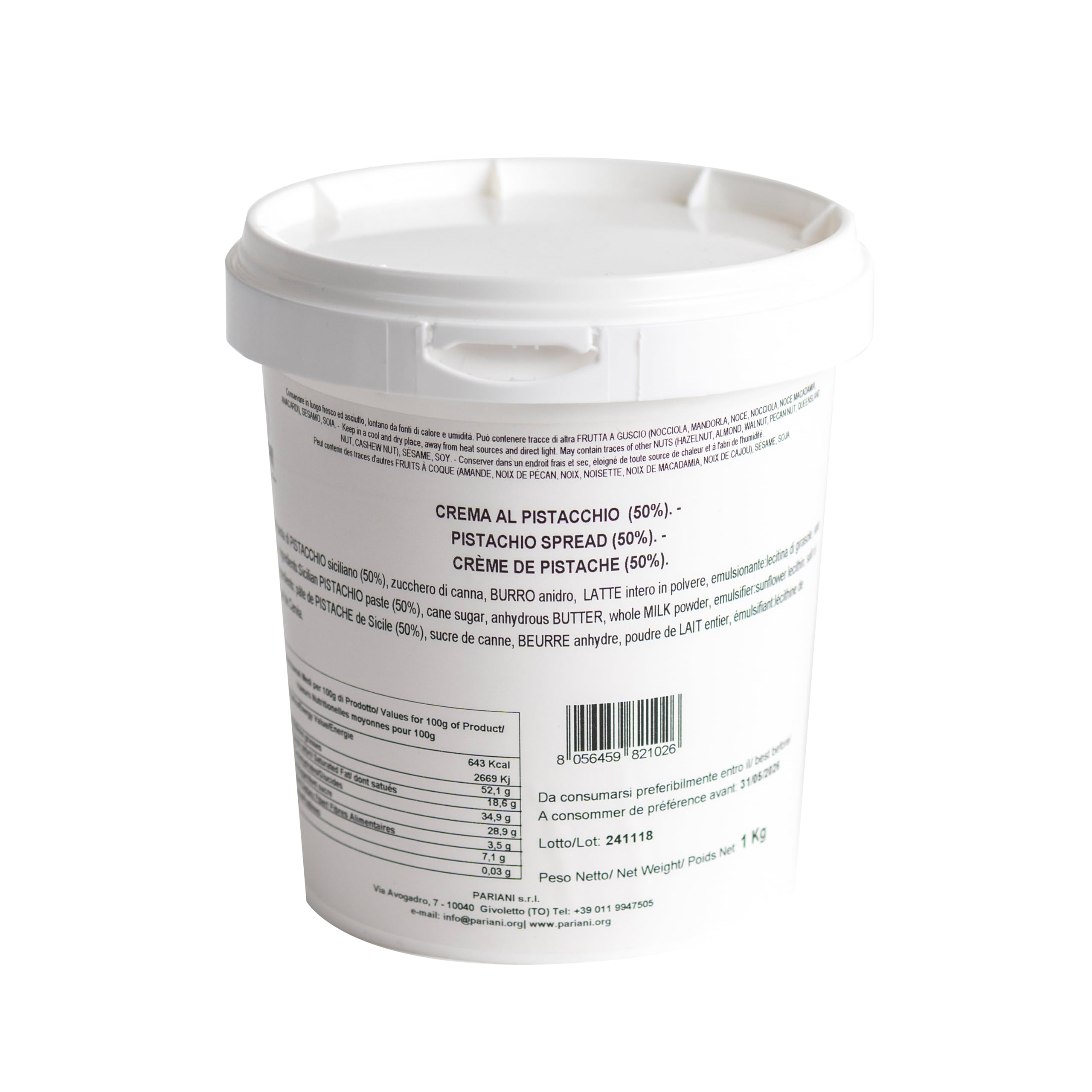 Pariani - Crema Spalmabile al Pistacchio 50%, 1Kg