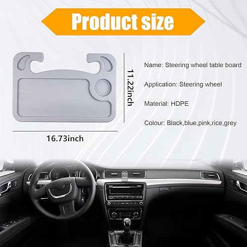 Miniatura 8 de Escritorio para volante de automóvil, bandeja multiusos para volante con soporte para bebidas, bandeja de comida para volante para comer, accesorios