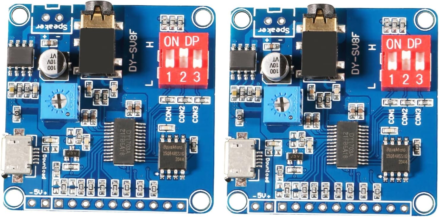 2Pcs Voice Playback Module Board MP3 Player Music Voice Board, 5W 64MBit Flash Serial Control SD/TF Card