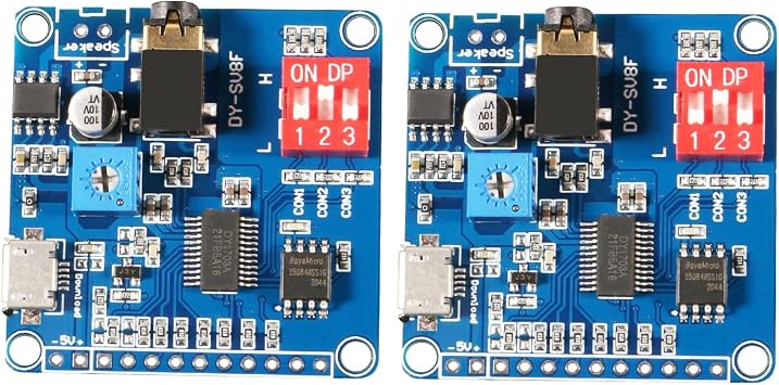 2Pcs Voice Playback Module Board MP3 Player Music Voice Board, 5W 64MBit Flash Serial Control SD/TF Card