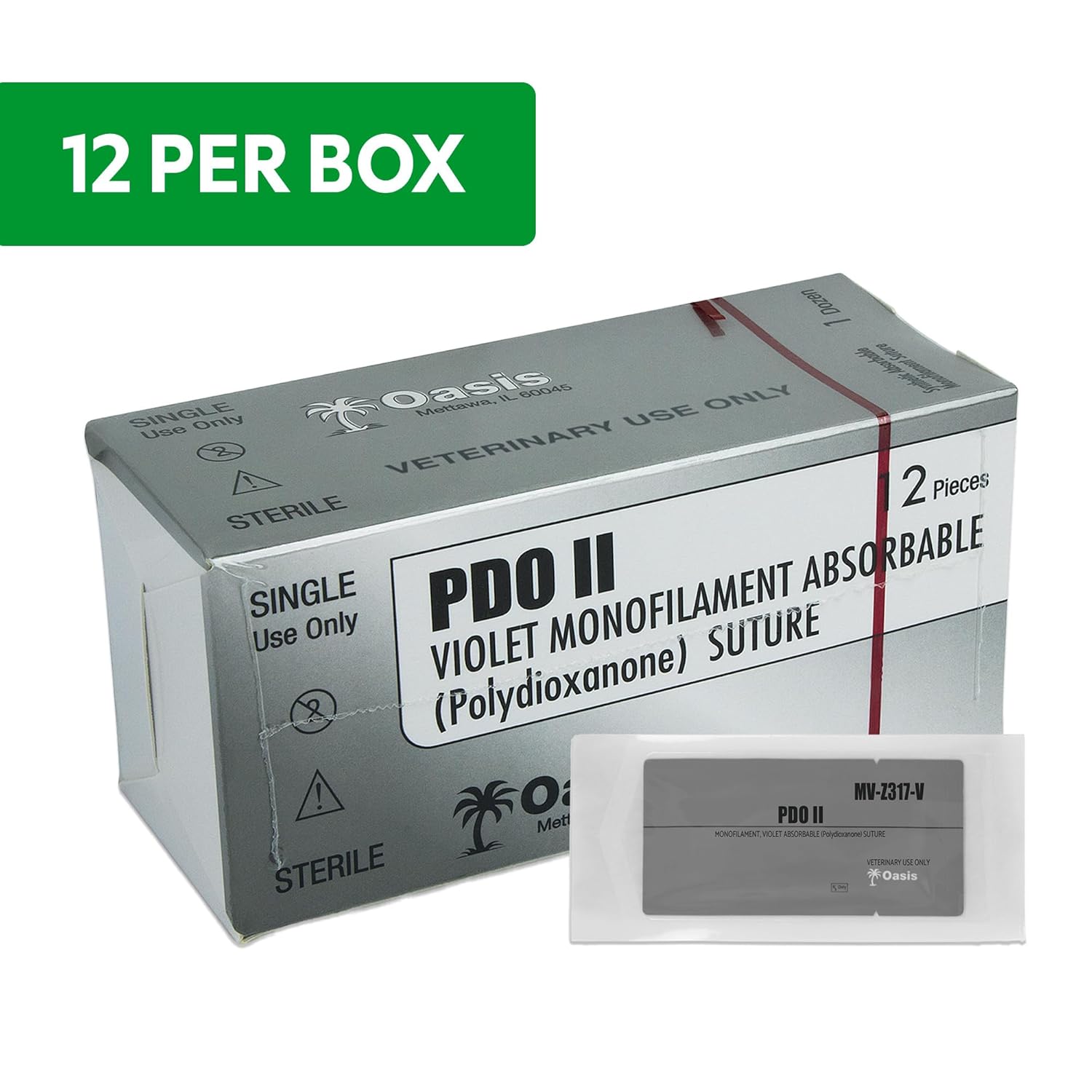 Oasis Vet PDO (Polydioxanone) Surgical Suture, 2-0, (SH) 1/2 26mm Round Bodied Needle, 75cm, 12/Box, Veterinary Use