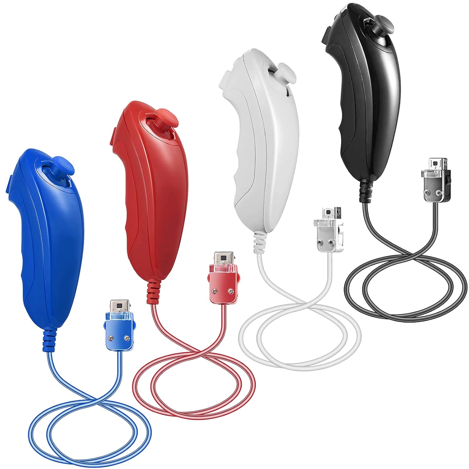 MODESLAB Wii Nunchuck Controller, 4 Pack Nunchuk Controllers Replacement Remote Joystick Gamepad Controller for Wii Wii U Console