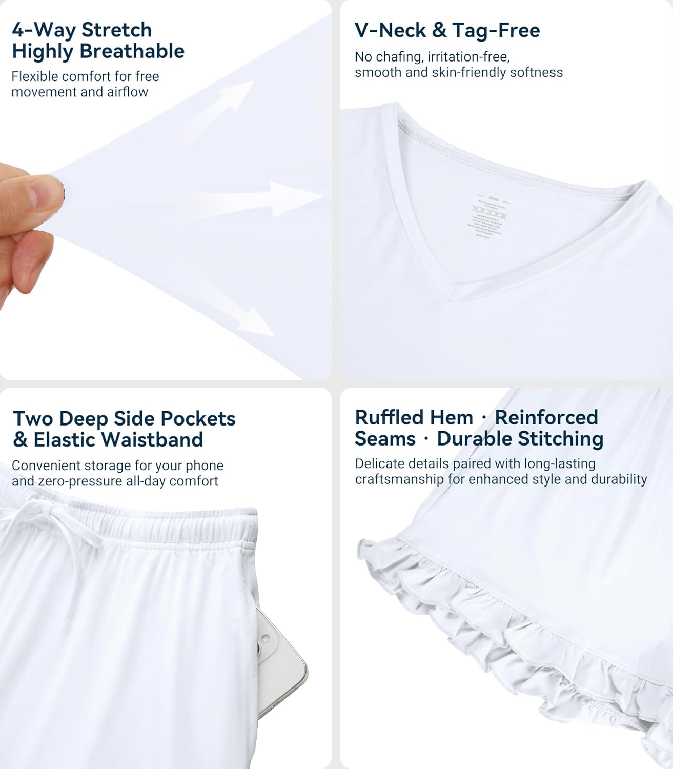 WiWi Womens Pajamas Set Bamboo Viscose Super Soft Short Sleeve Top Ruffle Shorts Sleepwear Cooling Pj Sets S-XXL - Image 4