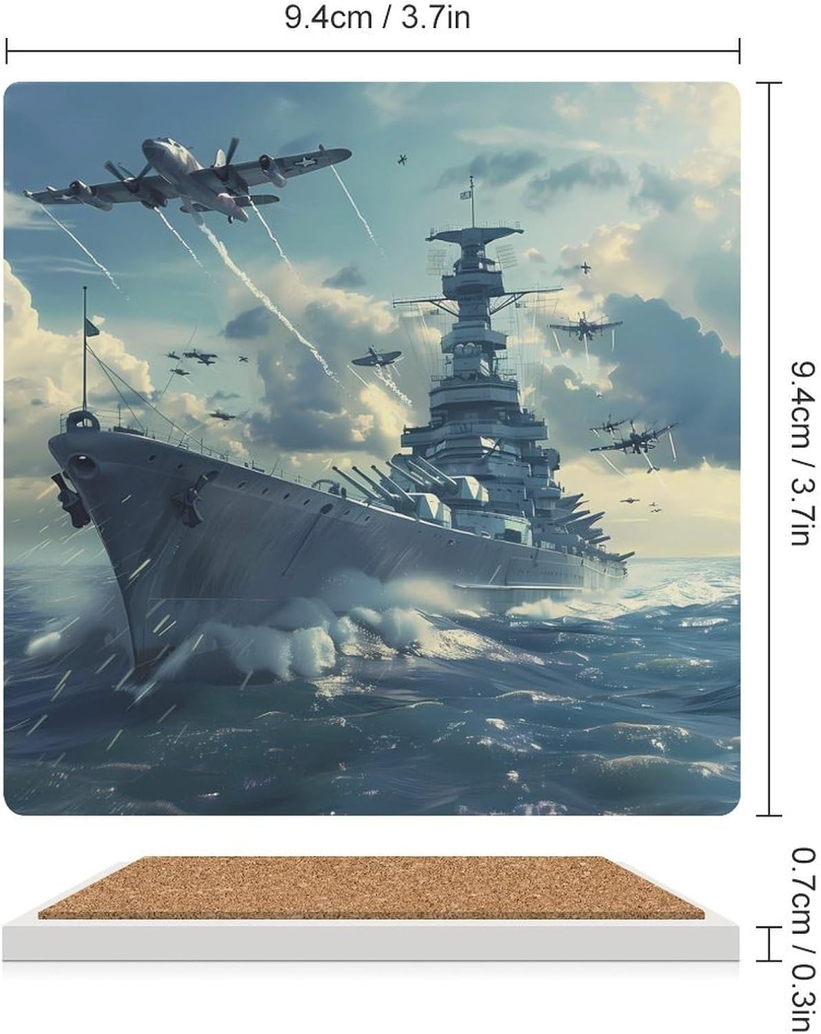 Military USS Enterprise Yorktown-Class Battleshipp Coasters for Drinks Square Table Coasters Set Cup Mats with Cork Base