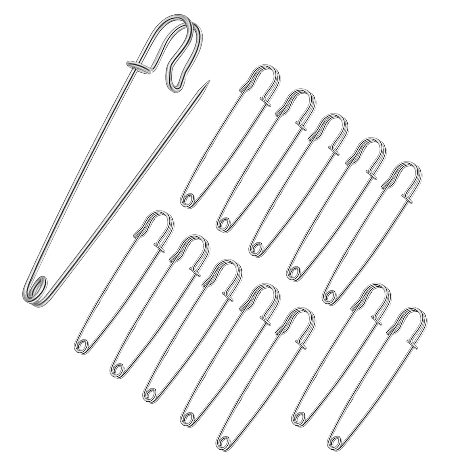 ASIRYVA 12 Pcs Large Safety Pins Strong, 2.5 Inch/63mm Stainless Steel Kilt Pins for Clothes, Blankets, Crafts, Jewelry Making & More
