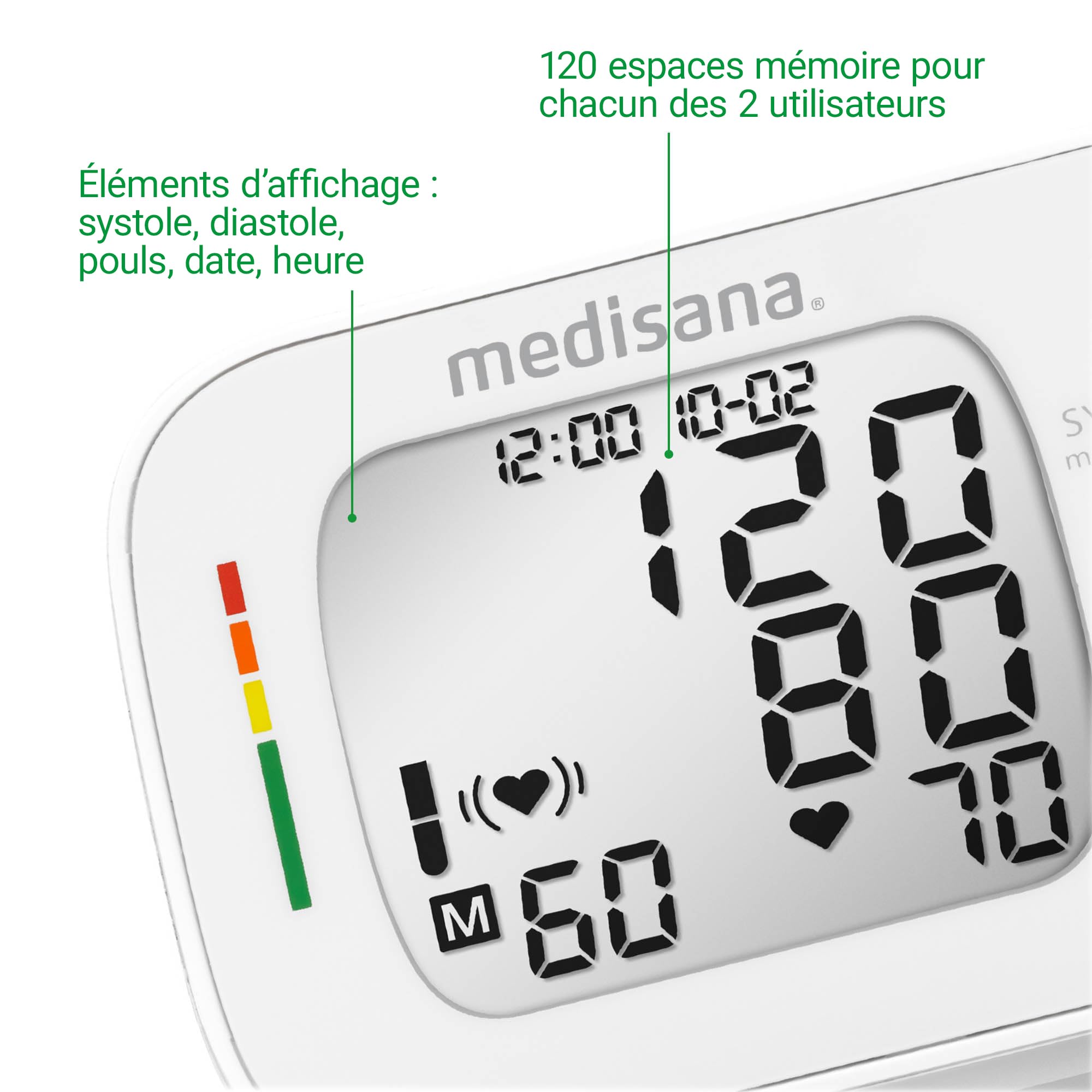 medisana BW 335 Tensiomètre au poignet, mesure précise de la tension artérielle et du pouls avec fonction mémoire, échelle de feux tricolores, fonction d'affichage d'un rythme cardiaque irrégulier
