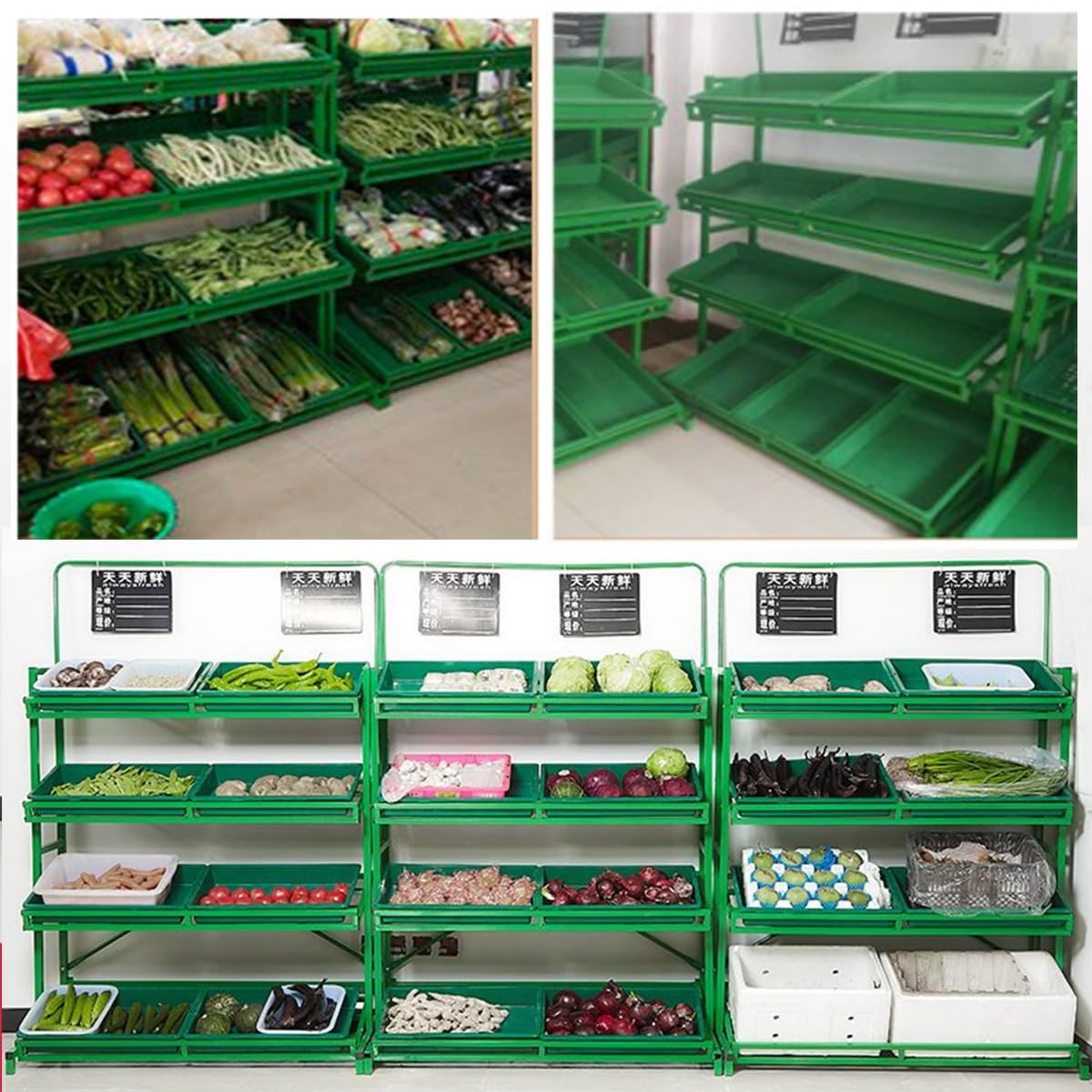 Espositore per frutta e verdura a 4 livelli con 9 contenitori, scaffale alimentare capiente per supermercati e negozi(D)