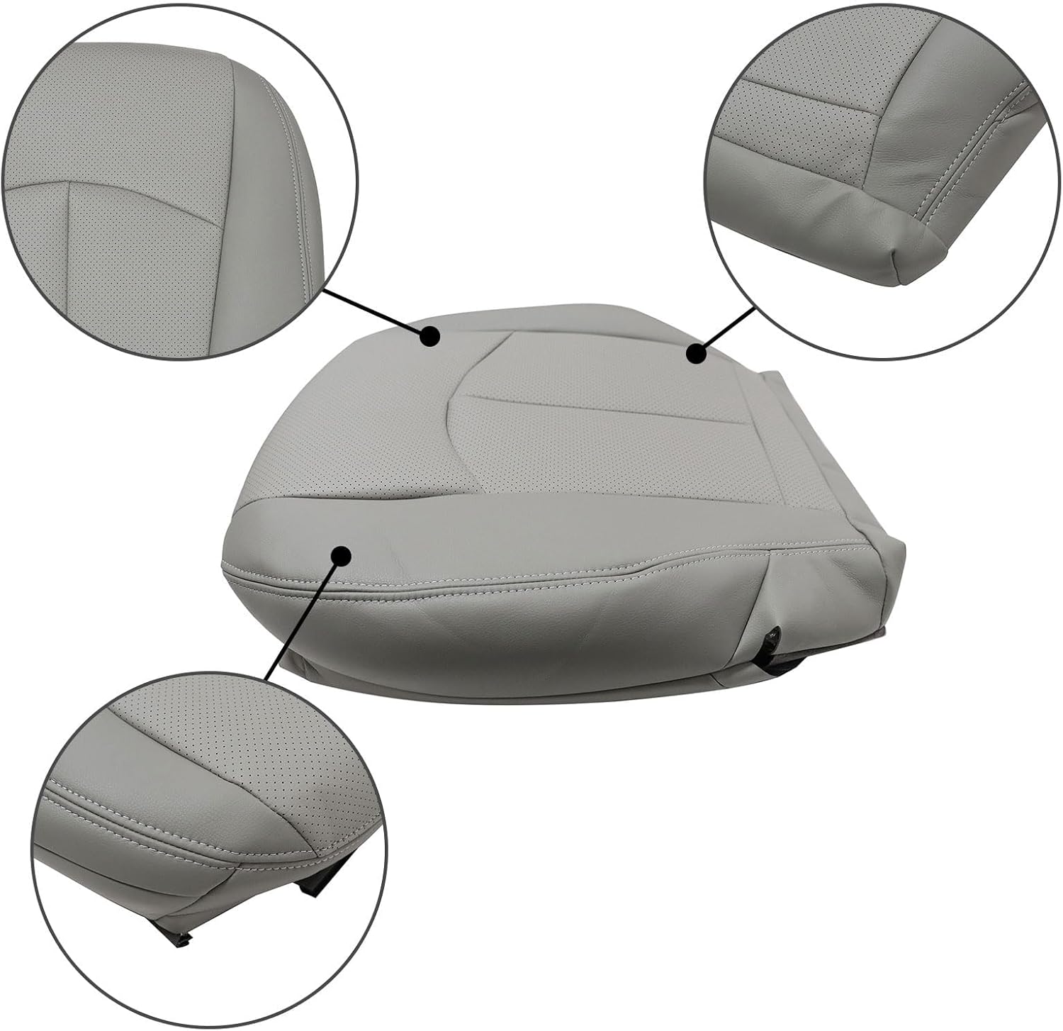 SecosAutoparts Gray Perforated Front Driver Side Bottom Microfiber Leather Replacement Seat Cover Compatible with Mercedes Benz E63 E280 E300 E320 E350 E500 E550 2003 2004 2005 2006 2007 2008 2009