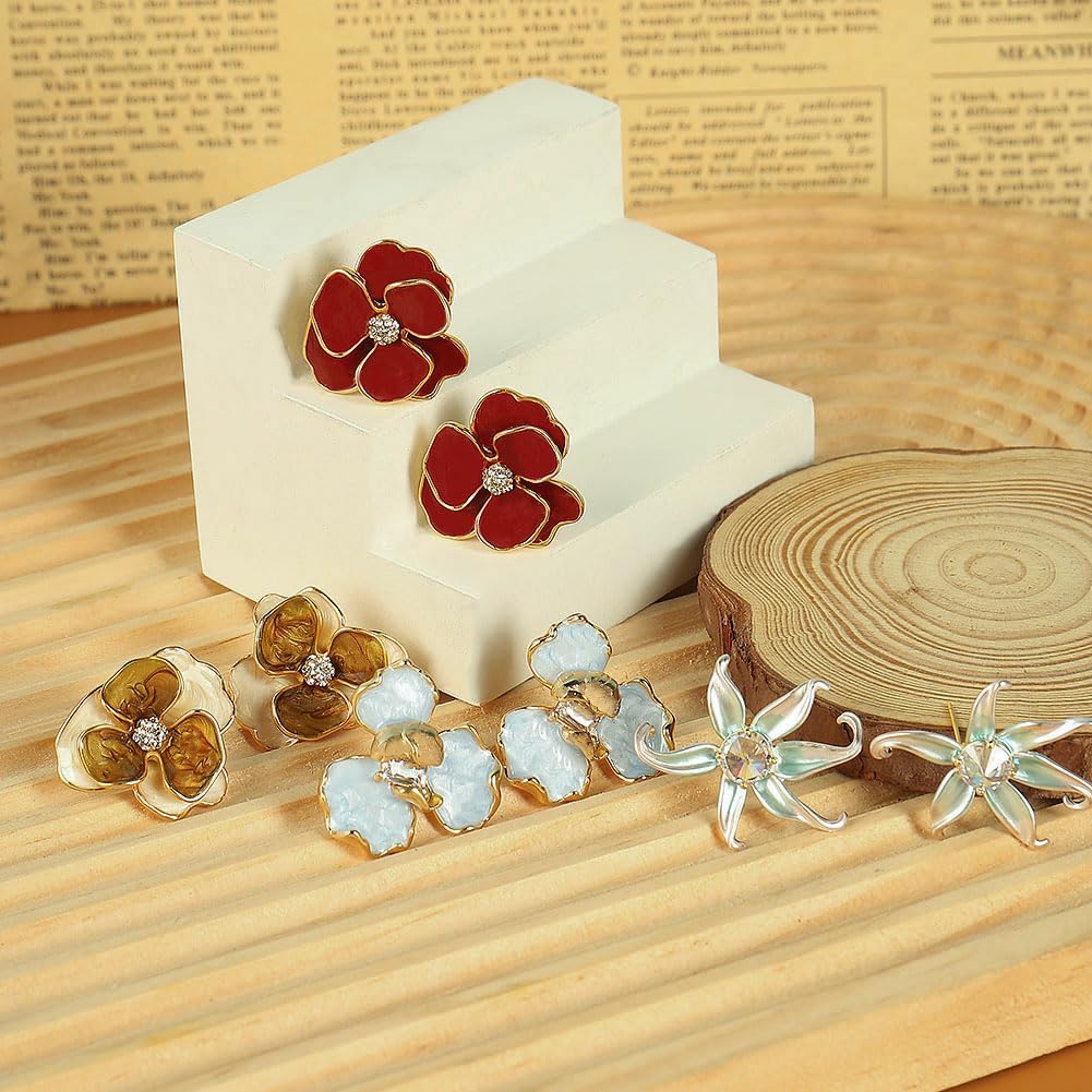 Colorful Enamel Small Flower Earrings.Elegant Floral Stud Earrings, Gold-Tone with Burgundy Enamel and Crystal Center,Gemstone Gold Earrings,Crystal Gem Drop Hypoallergenic Earrings.Thanksgiving gifts for family members - Image 5