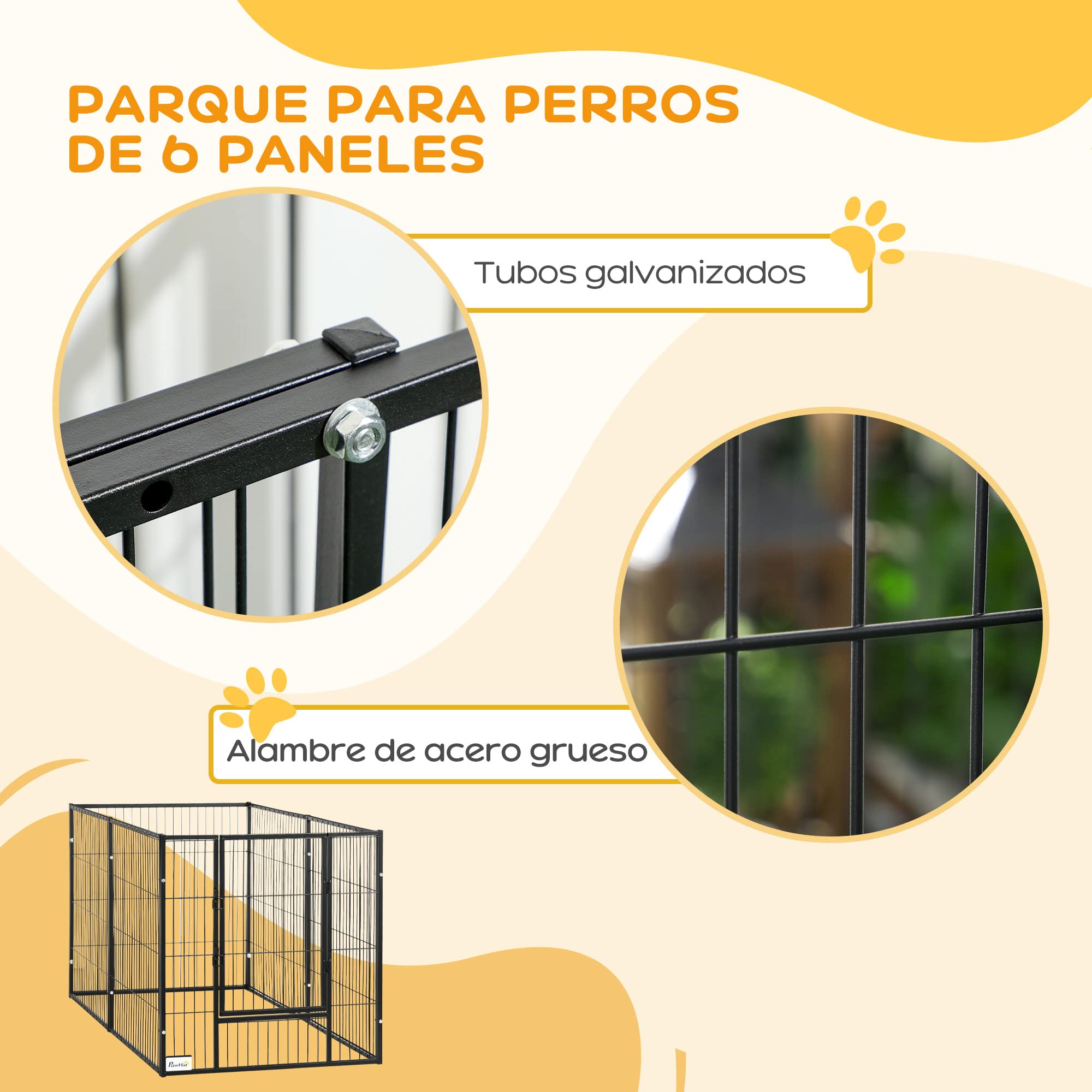 PawHut Parque para Perros de 6 Paneles Ajustable Corralito para Perros Cercado para Mascotas con Marco de Acero 82,5-150x79x81 cm Negro