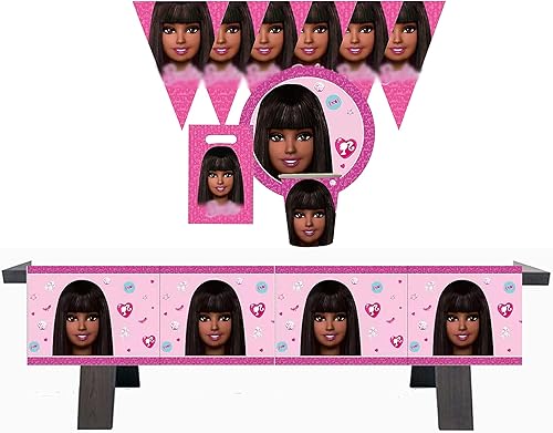 Muñeca negra bonita princesa de cumpleaños, lindo tema de fiesta, popular muñeca americana, decoración afroamericana, platos, tazas, mantel