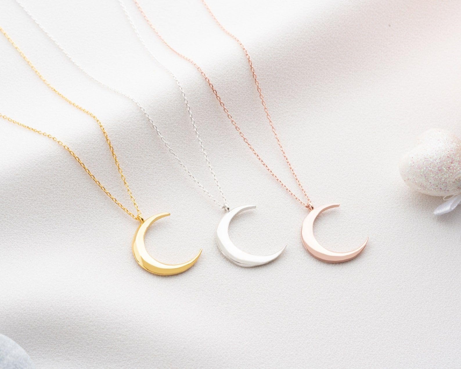 Delicato oro mezzaluna luna collana per donne, gioiello per luna oro argento ciondolo, Stile quotidiano