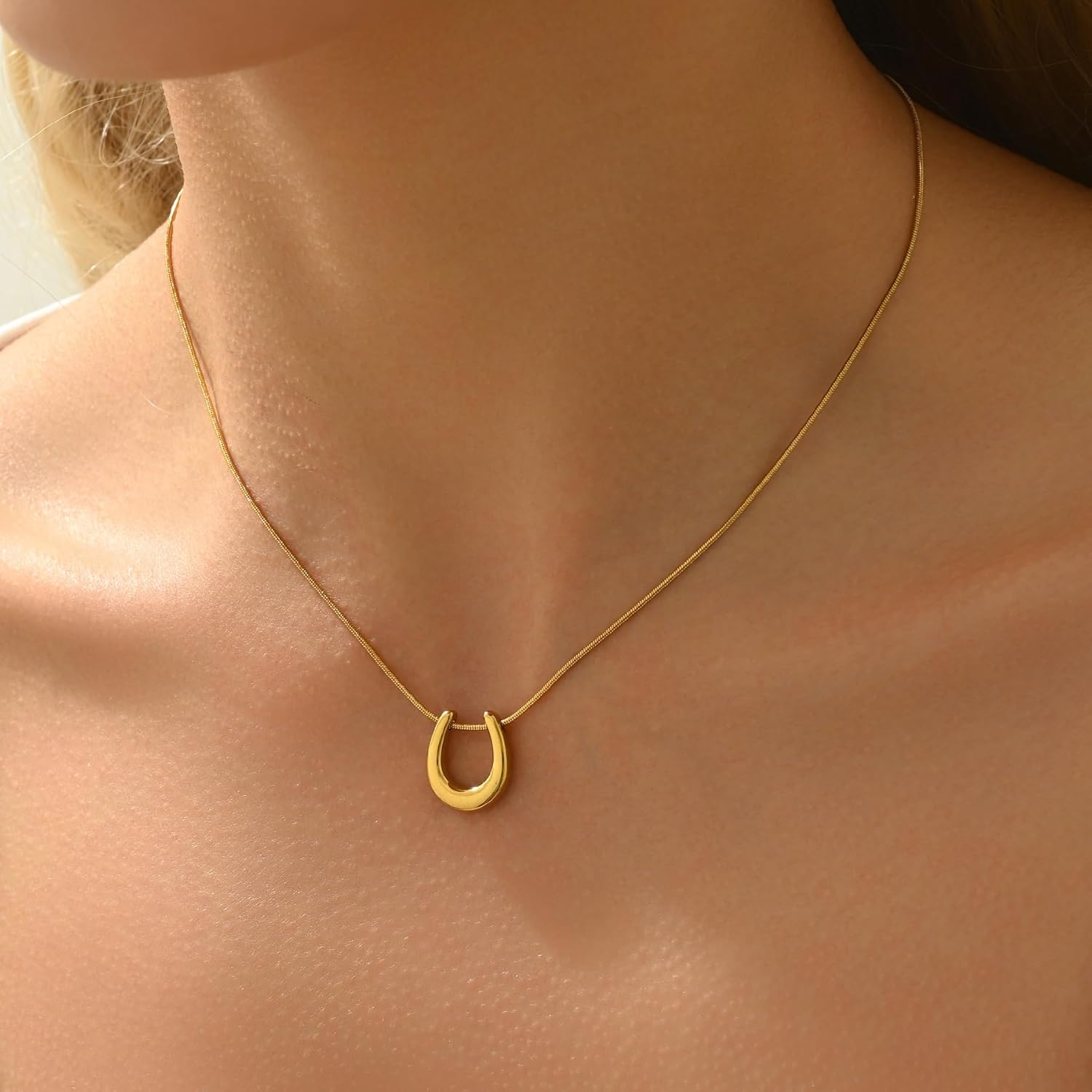 Gold Sun Horn Necklace for Women Dainty Crescent Moon Necklace Lucky Horse Shoe Pendant Necklace Minimalist Trendy Jewelry Christmas Gifts - Image 3
