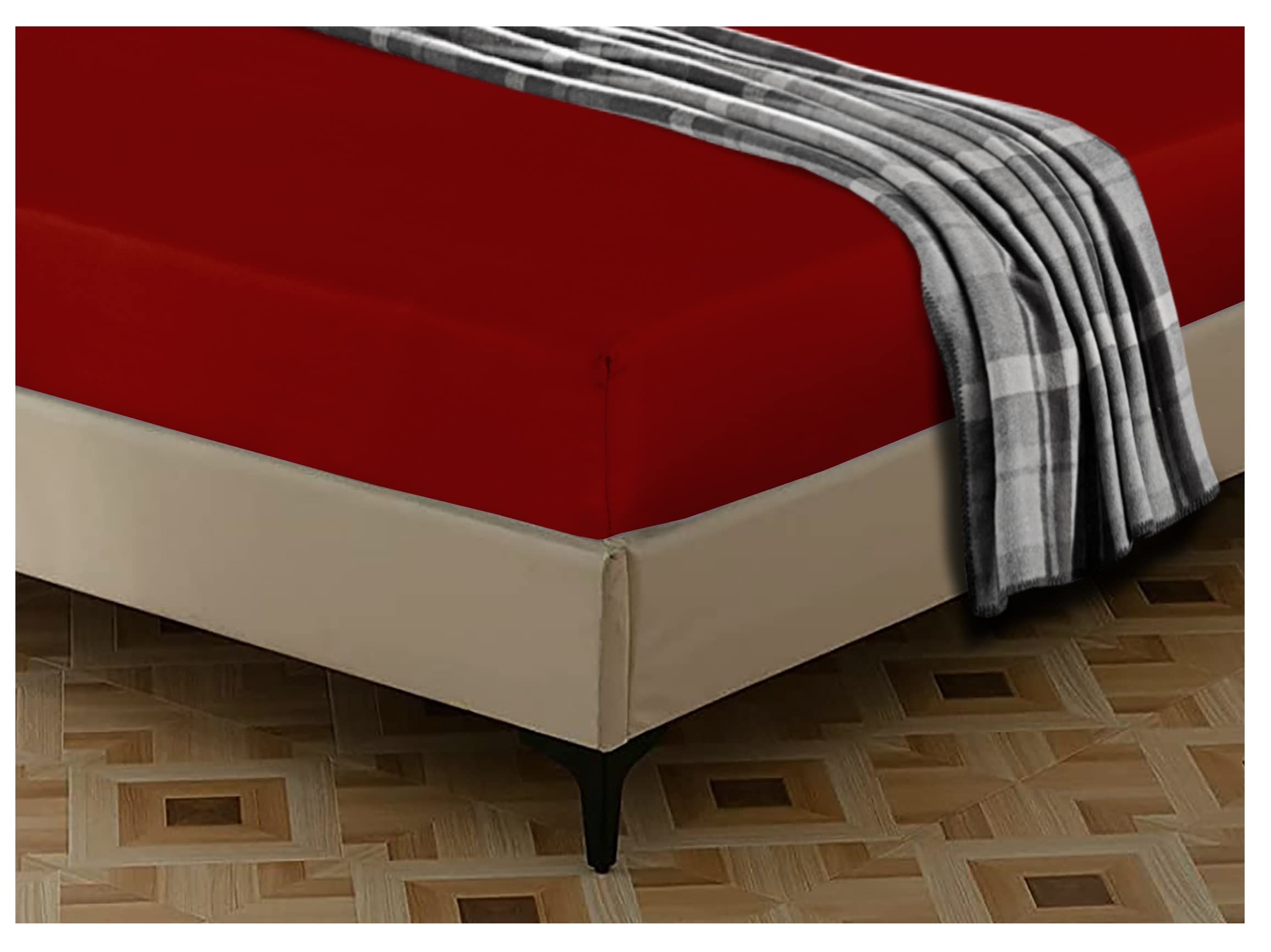 Wine Red Fitted Sheet Super King Size, 25cm Deep Pocket, Easy Care, Brushed Microfiber Bed Sheets - Image 2