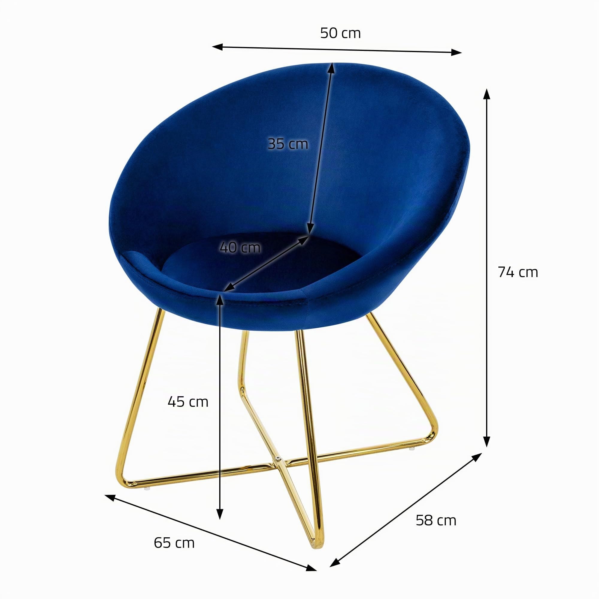 ML-Design Sillas de Comedor Azul Ergonómicas, Asiento Tapizado Aspecto de Terciopelo Patas de Metal con Respaldo y Reposabrazos Sillón Moderno para Mesa de Salón Oficina Dormitorio Cocina
