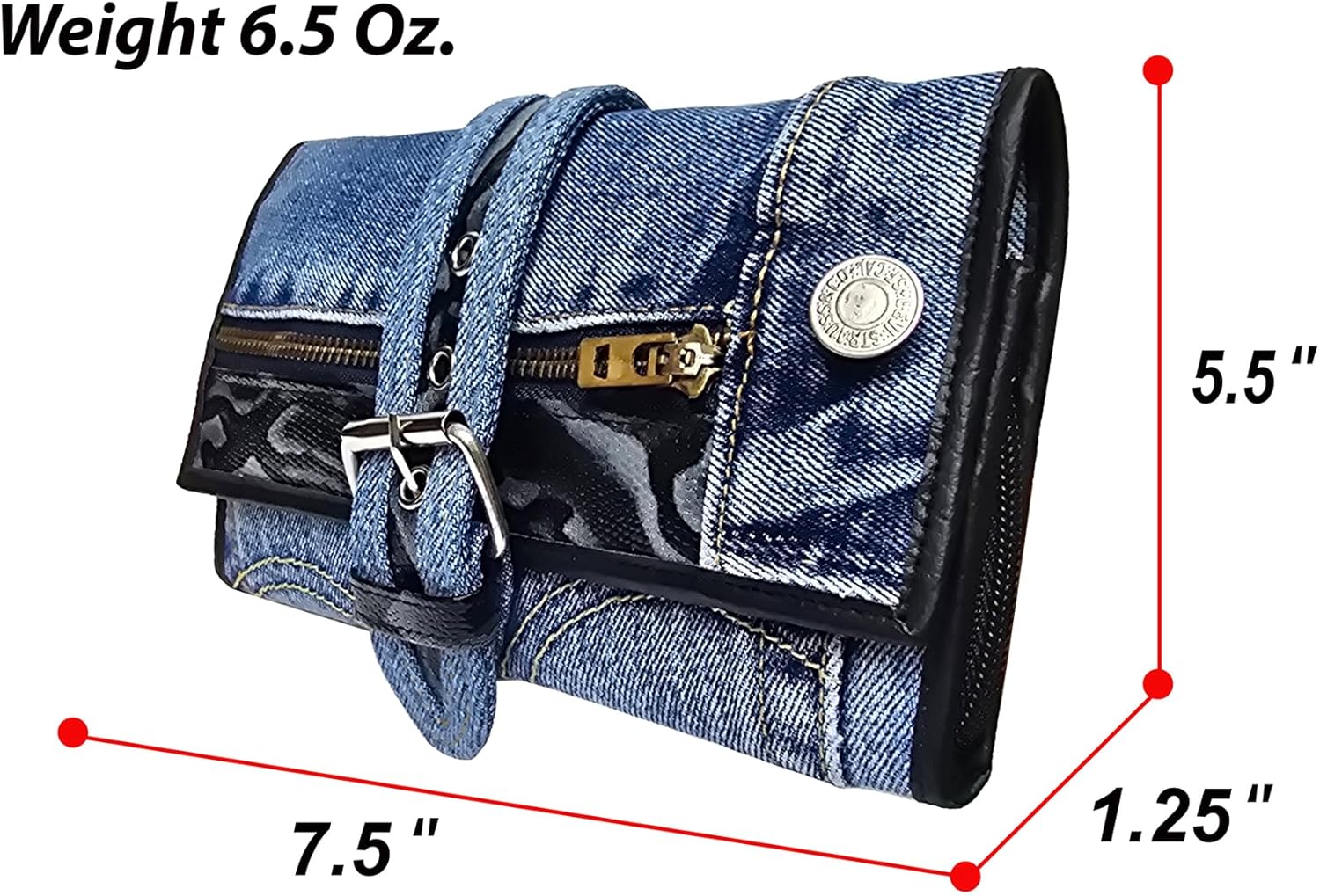 Upcycling Bifold Denim Wallet Decorated Snake skin PU leather Zipper and Buckle Accents Long Wallet Clutch Purse for Women (Black)
