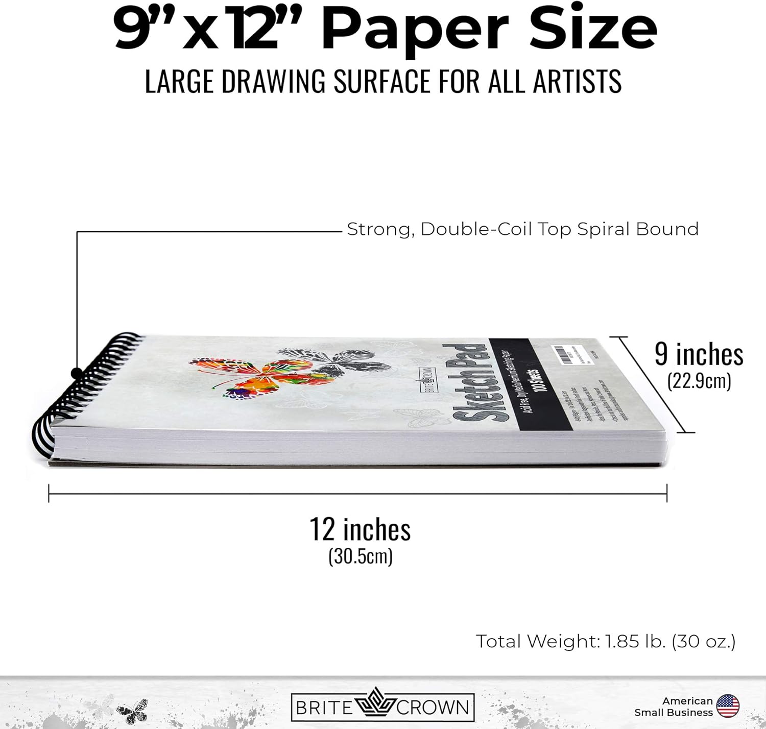 Brite Crown Sketch Pad – 9x12 Sketch Book (100 Sheets) Perforated Sketchbook Art Paper for Pencils, Pens, Markers, Charcoal and Dry Media - 64lb (95gsm) Acid-Free Drawing Paper : Arts, Crafts & Sewing