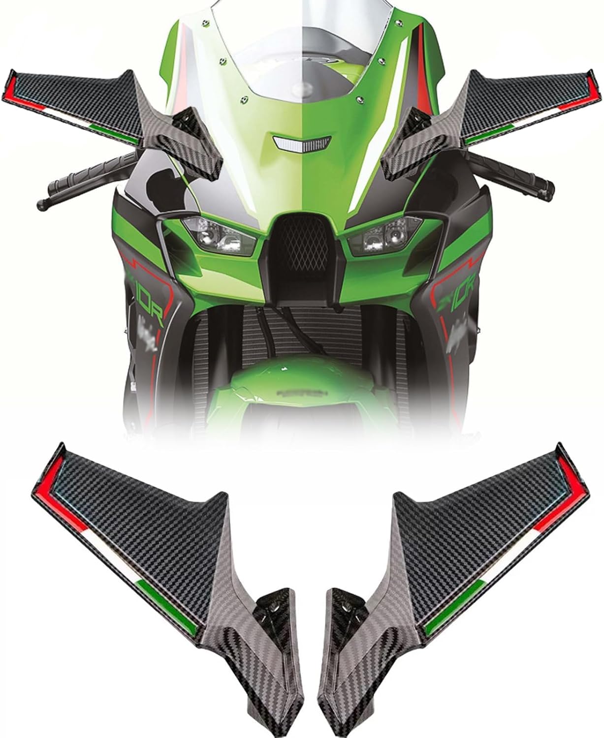 for ZX6R ZX-6R ZX636 2018-2024 2025 ZX10R ZX10RR ZX-10R ZX-10RR 2017-2024 2025 Wind Wing Rearview Mirror Motorcycle Mirror Motorcycle Wing Mirror (Carbon Fiber Texture)