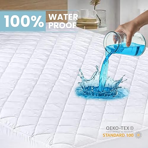 Miniatura 3 de Protector de colchón Queen 100% impermeable y transpirable, funda de cama tamaño Queen, bolsillo profundo de 16 pulgadas, lavable a máquina