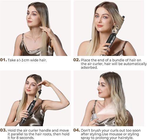 UKLISS Sèche Cheveux 7 en 1 Pro, Air Styler Set avec 1400w Brosse Soufflante Brushing, Boucleur Automatique, Lisseur Cheveux, Diffuseur Cheveux, Airbrush Hairstyler Cadeaux pour Femmes Styling - 9