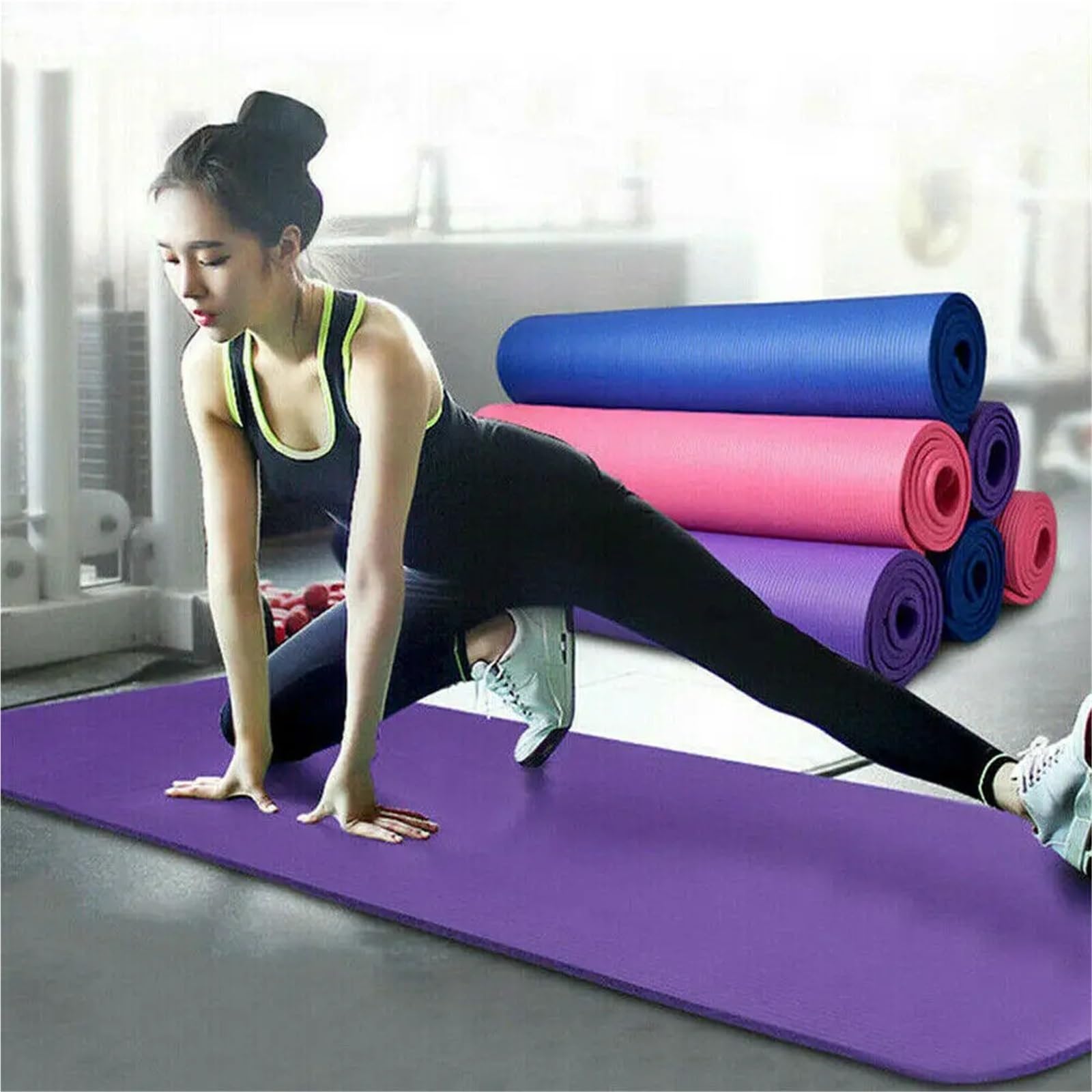 Esterilla de yoga gruesa antideslizante para pilates, entrenamiento, fitness, ejercicio, gimnasio, hogar, antideslizante, para interiores, pilates, estiramiento, gimnasia, gimnasio y campamento