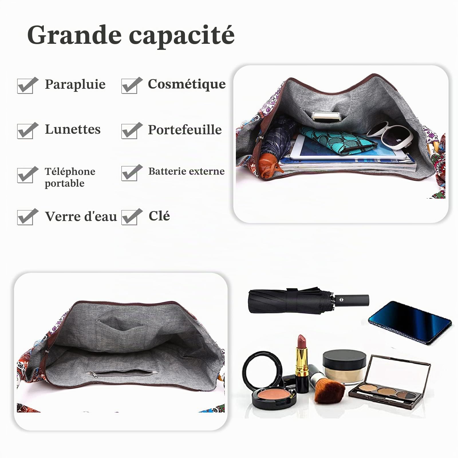 Sac D'épaule de Femmes Hippie Sac à Bandoulière Poids Léger Fourre-Tout Sac de Messager pour Voyage Plage École Vacances