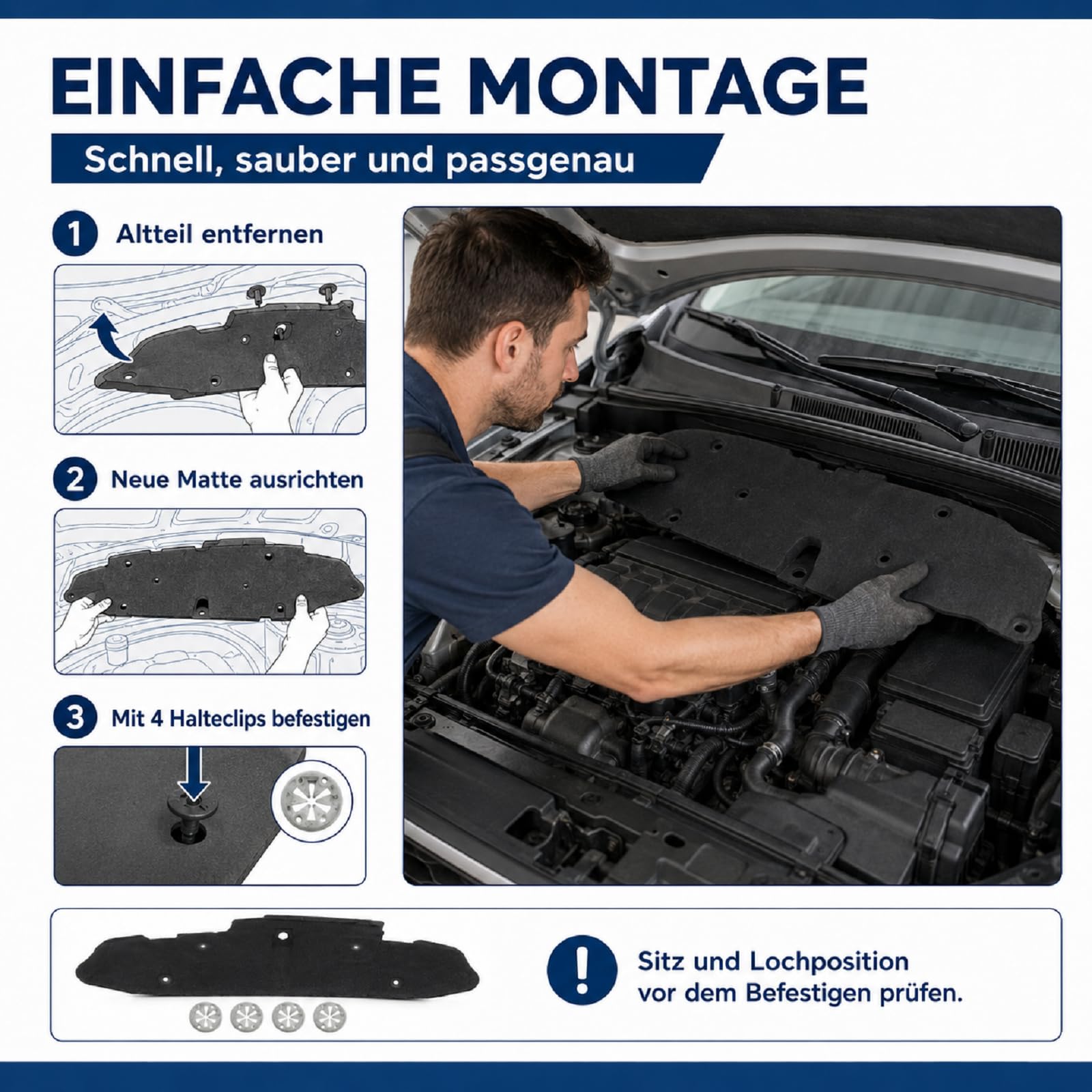 Dämpfungsmatte Wasserkasten Isoliermatte Dämpfung Motorhaubendämmung Dämmmatte Kompatibel mit VW Touran Caddy 2003–2019 1T0863993G Baumwolle — Geräuschdämmung Hitzeschutz