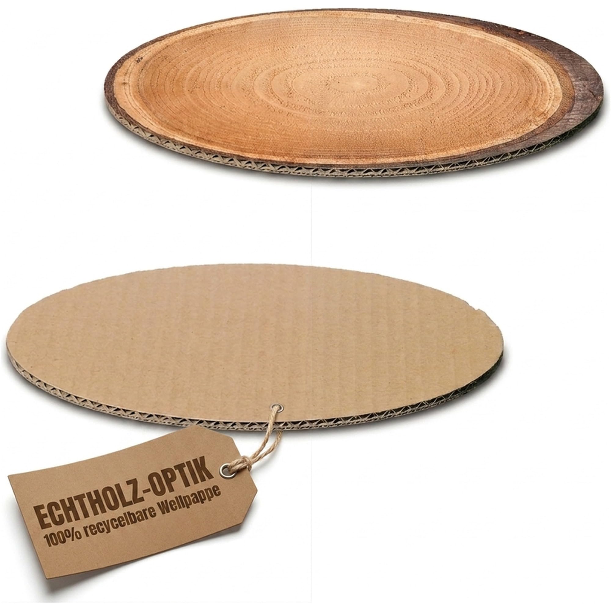 KK Verpackungen Dekoplatte Geschenk Bodenplatte Baumscheiben-Optik | 50 Stück, 200x150x4 mm | Wellpappe Braun, 100% recyclebar, ökologisch | Verpackungsunterlage für Folienbeutel