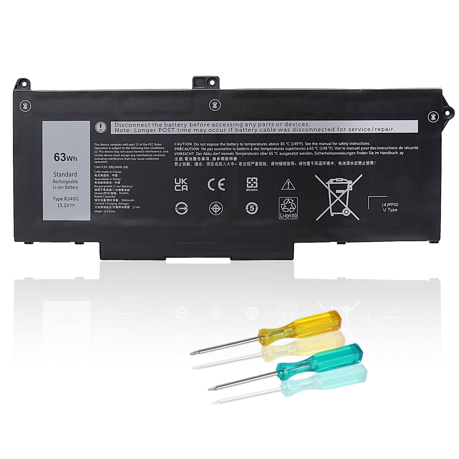 RJ40G Laptop Akku Ersatz für Dell Latitude 14 5420 Latitude 15 5520 Precision 15 3560 Series 01K2CF 075X16 WY9DX F3T9T 7RV10 P137G P137G001 P104F 0WK3F1 0 M3KCN 0 05R42 Akku, 15,2 V, 63 Wh