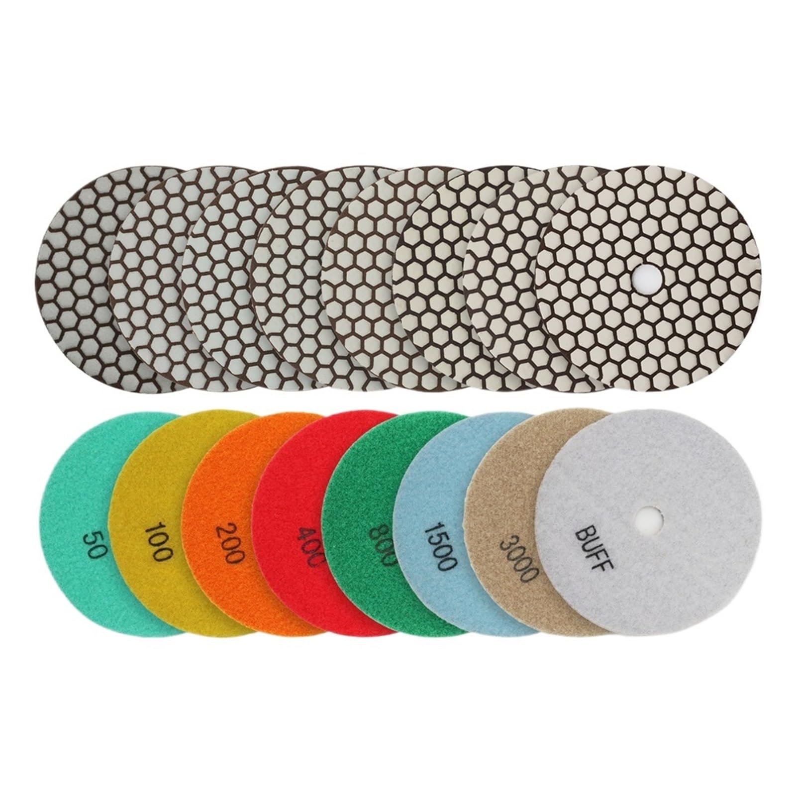 Almohadillas de pulido Almohadillas de pulido en seco diamante, disco Flexible 5 pulgadas, juego discos lijado, pulidor cerámica mármol y granito, 8 Uds. De diámetro 125mm(8pcs S9)