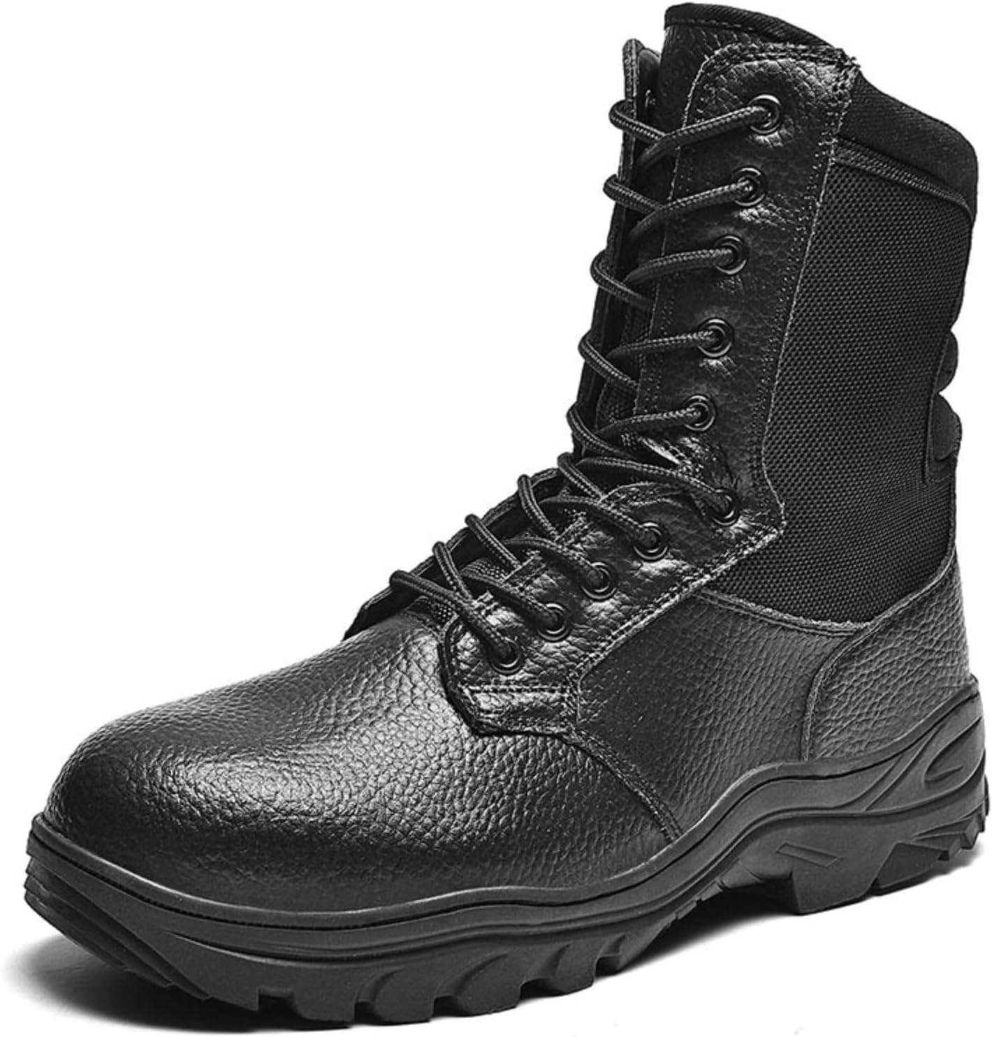 Women's Leather High Top Lace Up Steel Toe Military Tactical Boots with Side Zipper Non Slip Desert Combat Boots for Work Commando Mountaineering Trekking Army Jungle