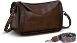 HESHE Leather Crossbody Bag for Women Zippered Pocket Purse Shoulder Purse Travel Cross Body Bag with Wide Strap