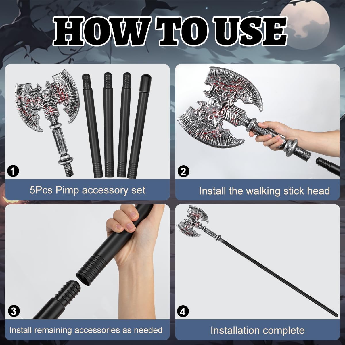 Executioner Viking Axe Prop,Plastic Grim Reaper Battle Axe Staff Costume Accessories,Halloween Axe Cosplay Party Silver