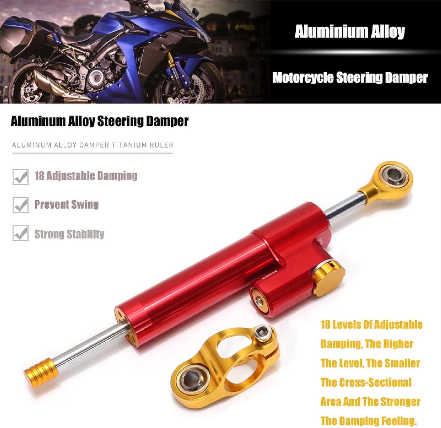 Motorcycle steering stabilizer For Y-amaha YZF R6 2006-2020 R1 2002-2016 Motorcycle CNC Damper Steering StabilizerLinear Reversed Safety Control with Bracket