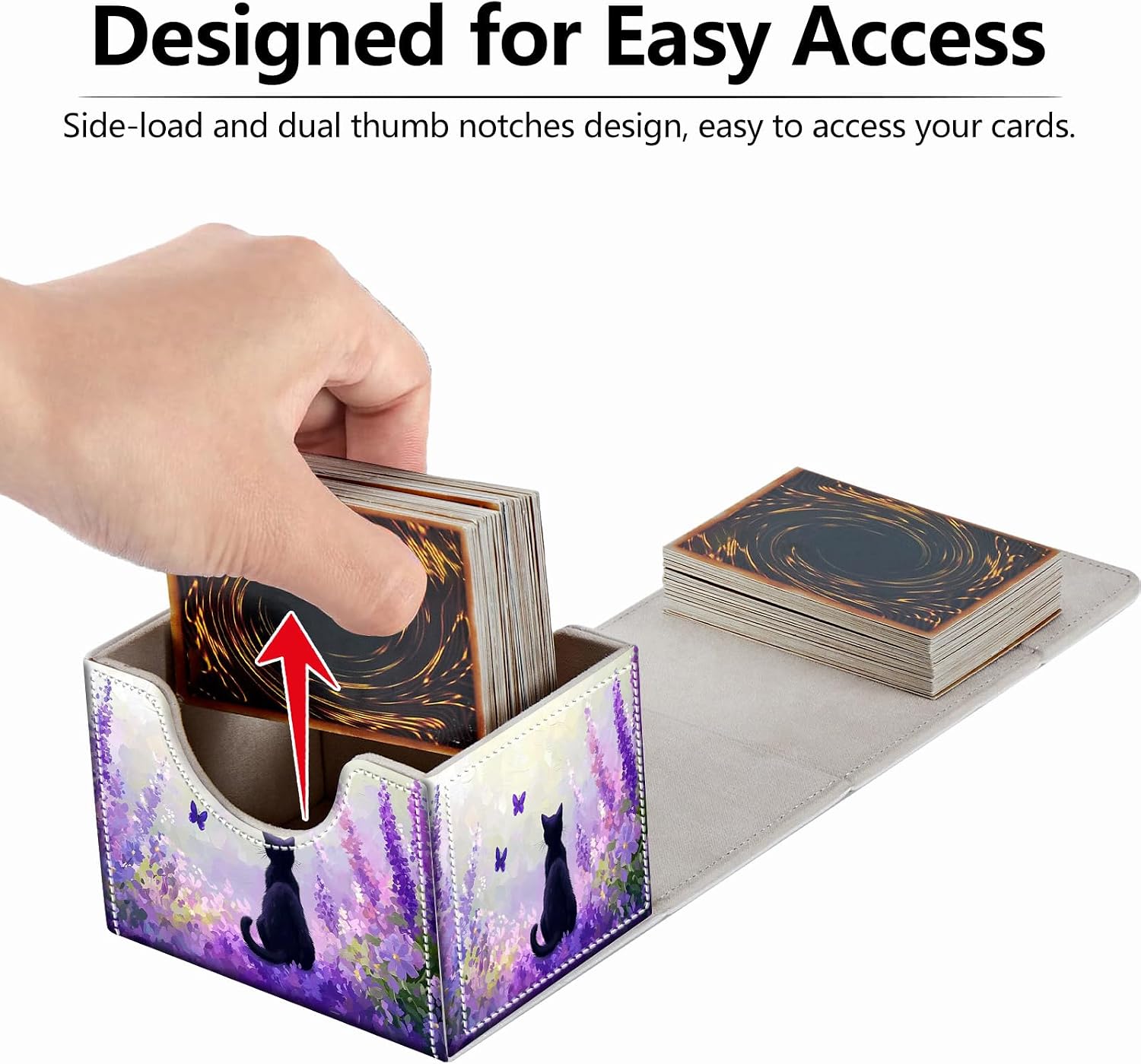 Strong Magnet MTG Demon Deck Box Playing Card Case Magic The Gathering Commander Deck Box Creative Pattern Trading Card Storage Box for Collectible Games, Cat Purple Lavender Butterfly image 5