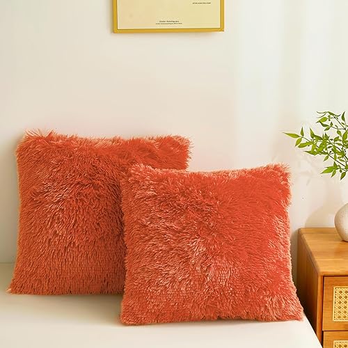 Juego de 2 fundas de almohada peludas y peludas de piel sintética de 18 x 18 pulgadas, fundas de almohada decorativas con cremallera, para sofá,