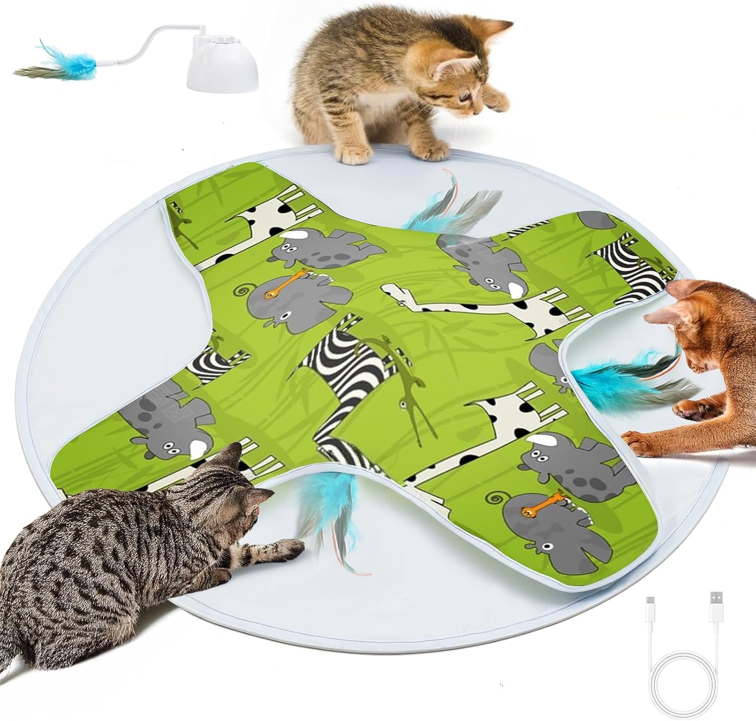 LONGJUMP Cat Toys, Cat Toys for Indoor Cats, Moving Concealed Feathers, Interactive Kitten Toys for Bored Indoor Adult Cats, Motion Activated, USB Rechargeable