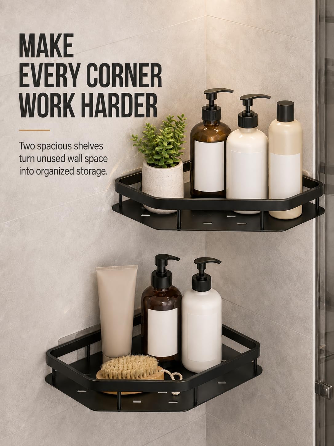 2-Pack Black Corner Shower Caddy, Drill-Free image 2