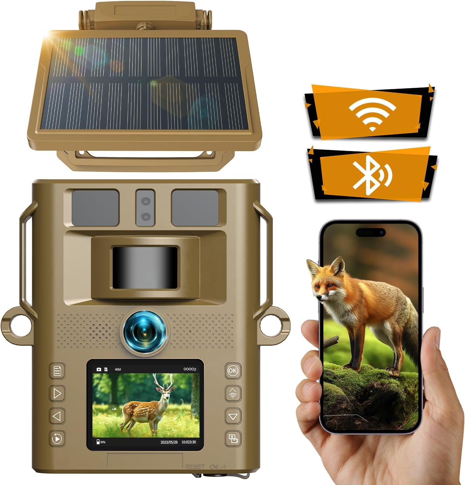 VOOPEAK Solar Wildlife Camera, 46MP 4K WiFi Bluetooth with a 5000mAh Solar Panel 950nm Night Vision Game & Trail Cameras IP66 Waterproof Hunting Cameras for Animal Monitoring