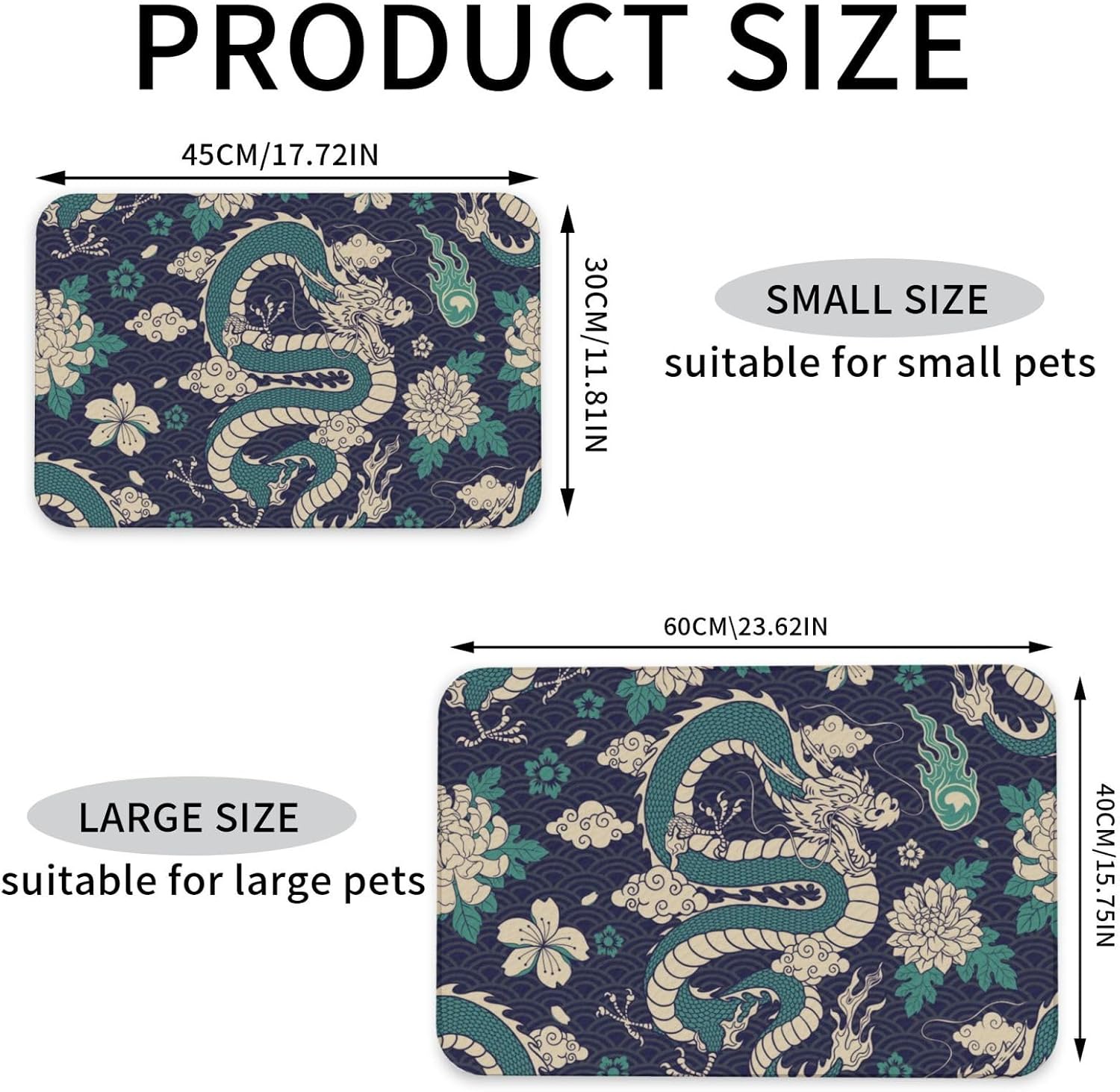 Cool Dragon Pattern Leather Absorbent Pet Feeding Mat Non-Slip for Dogs Cats 40x60cm