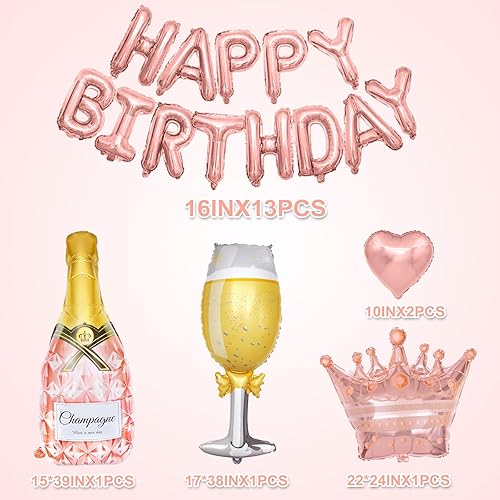 Miniatura 2 de Amandir Decoraciones de fiesta de cumpleaños de oro rosa para mujeres y niñas, globos de aluminio de confeti rosa dorado, mariposa, cortina de