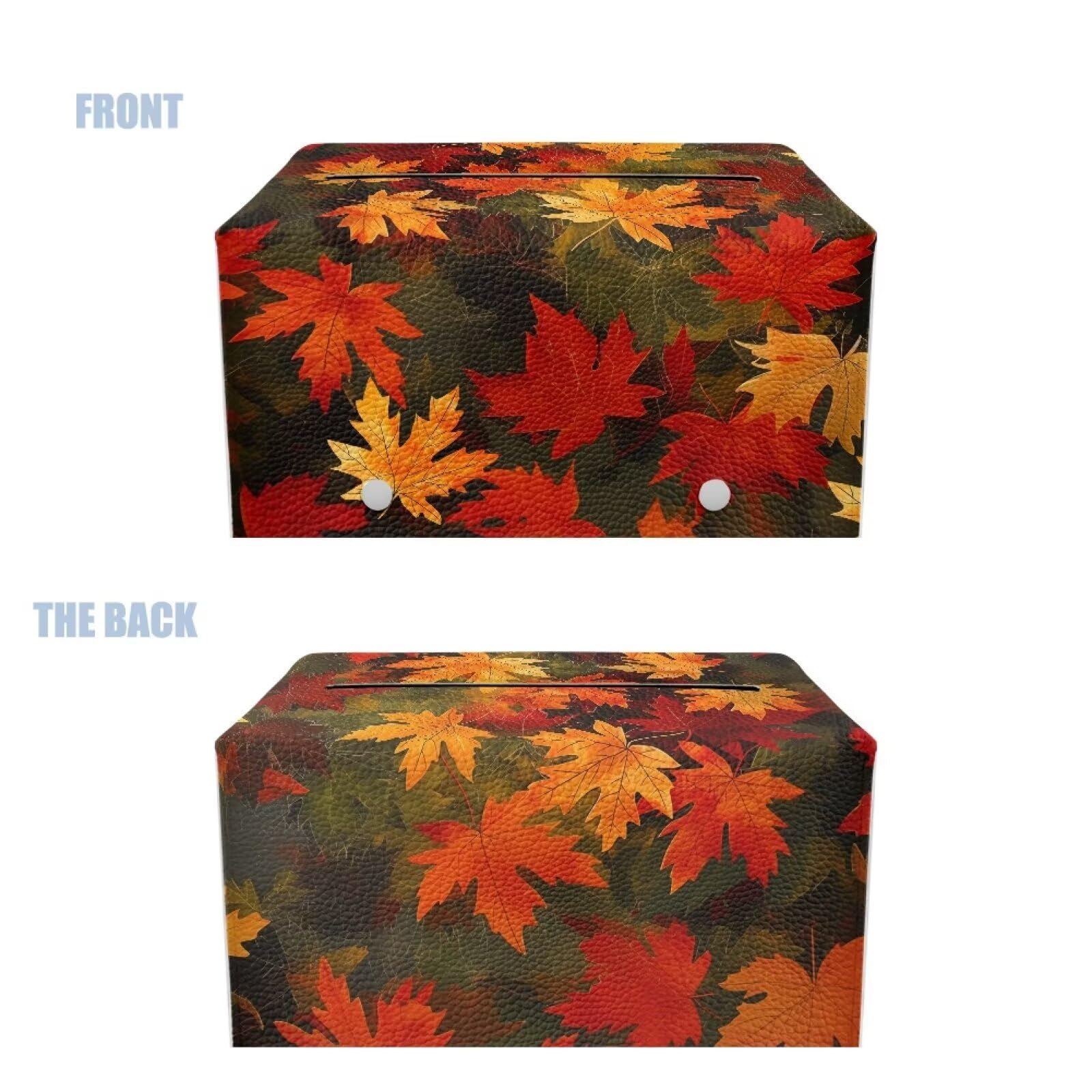 Suhoaziia Fall Maple Leaf Tissue Box Covers Leather PU Facial Paper Organizers Dispenser Foldable Long Facial Tissue Case for Tabletop Bathroom Night Stand Vanity Office Thanksgiving Decor