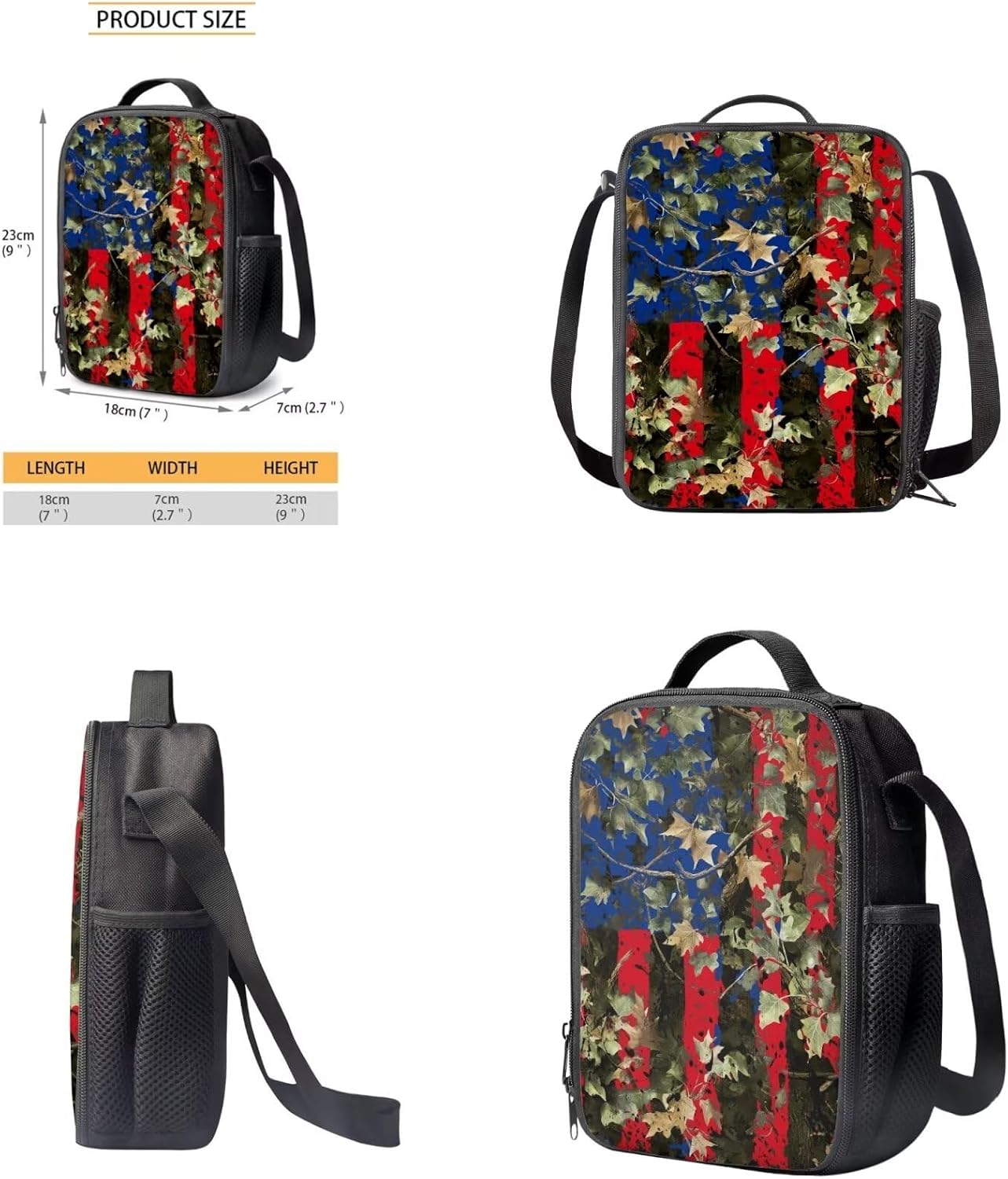 Rnyleeg American Flag Leaf Bookbag for Boys 8-12 Lightweight School Backpack with Lunch Box Set 4 pcs Boys BookBag Set for Elementary Middle School Basics Backpack for School Study Travel