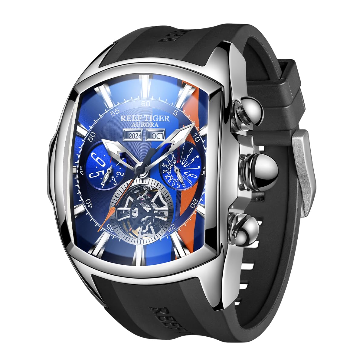 Top Brand Tank-Track Sport Automatic Watch For Men Designer Tourbillon Blue Dial Waterproof Rubber Watch RGA3069-Track