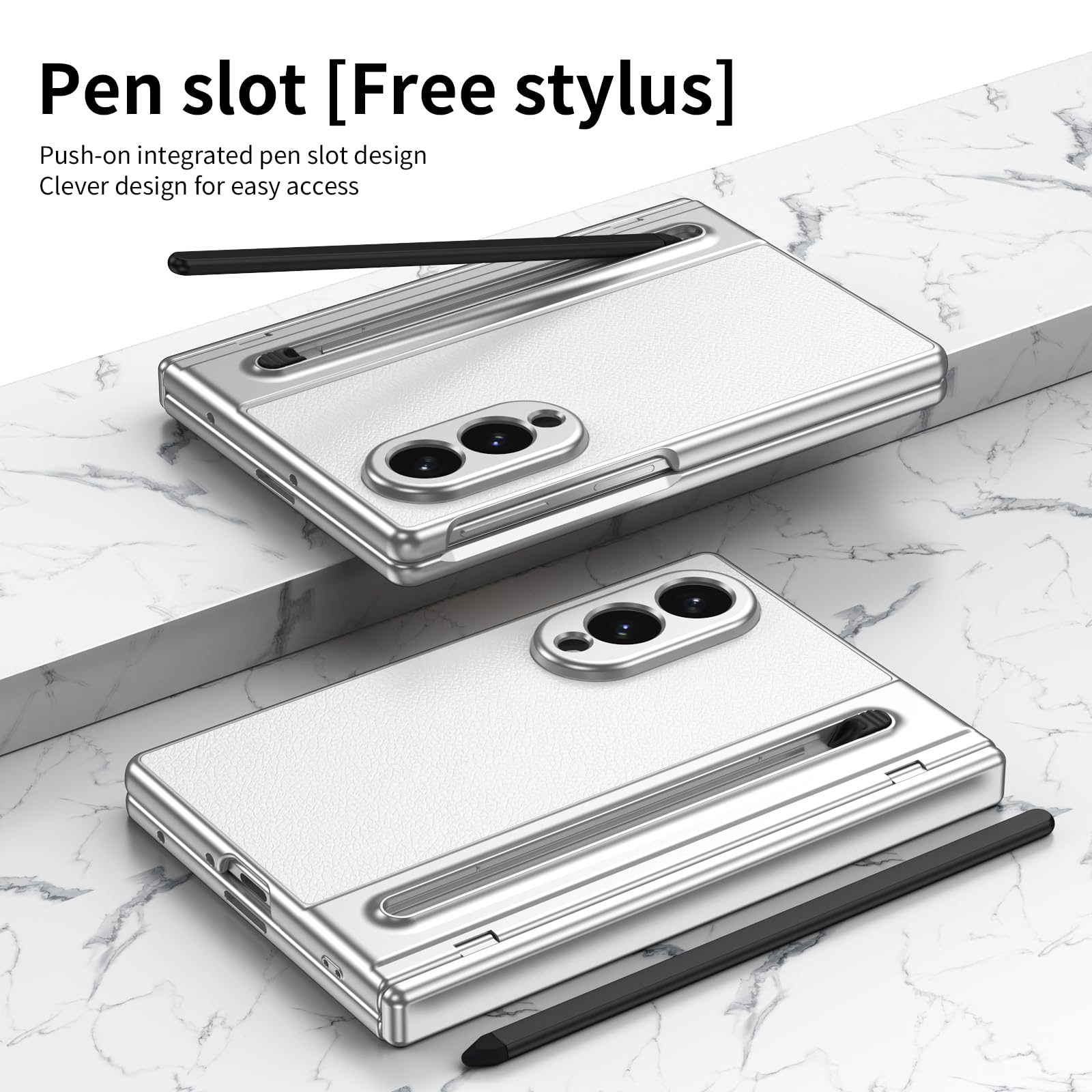Etui do Galaxy Z Fold 8 Wide z rysikiem, Z Fold8 szeroka osłona z przednią osłoną ekranu + gniazdo na rysik S, skórzane etui do Samsung Galaxy Z Fold8 Wide z ochroną zawiasów, białe