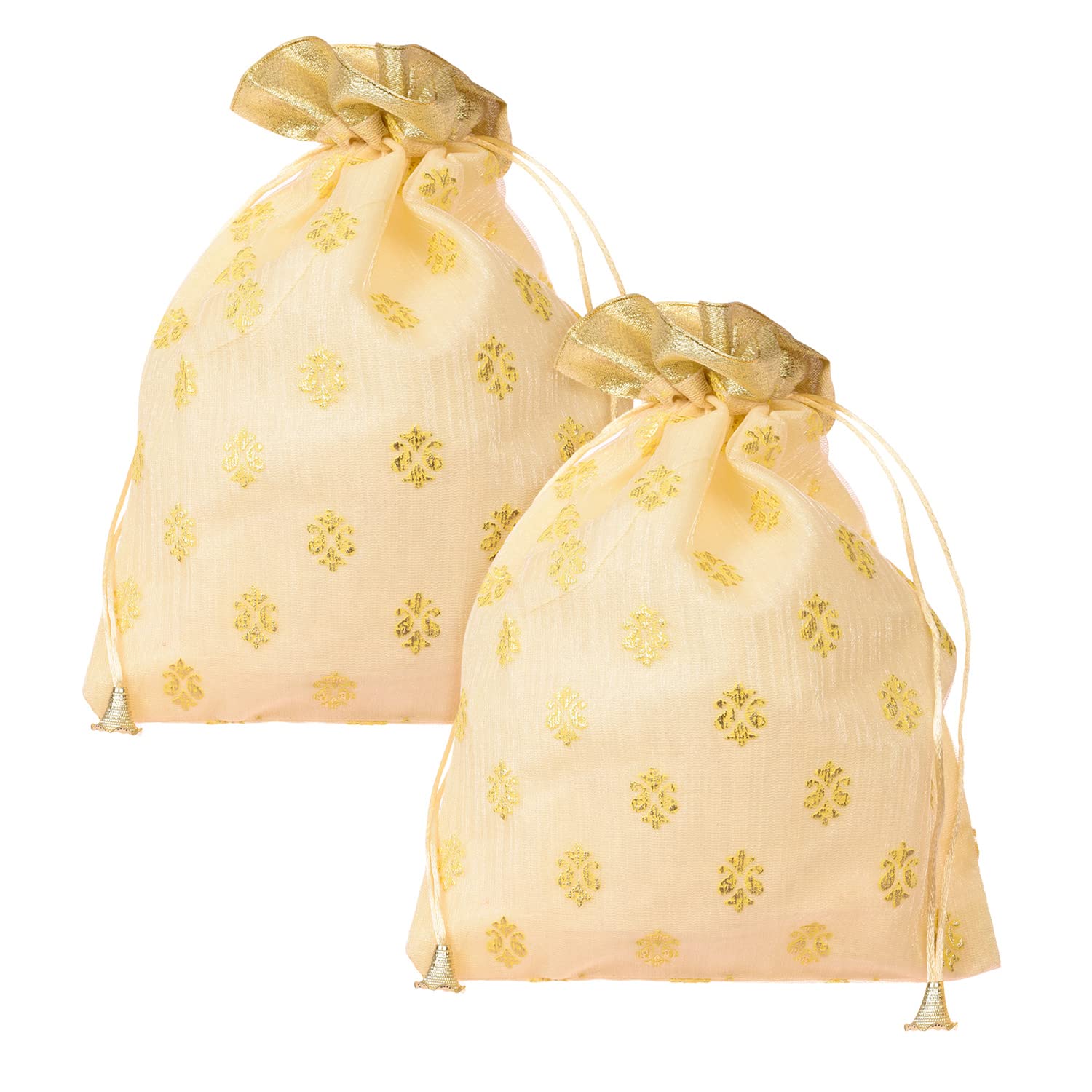 Kuber Industries Potli | Georgette Fabric with Golden Buti Print | Wallet Potli | Traditional Indian Drawstring Bags for Wedding | Shagun | 9 x 12 Inch | Pack of 2 | Cream (B0C2YQ7J1T) Amazon Price History, Amazon Price Tracker