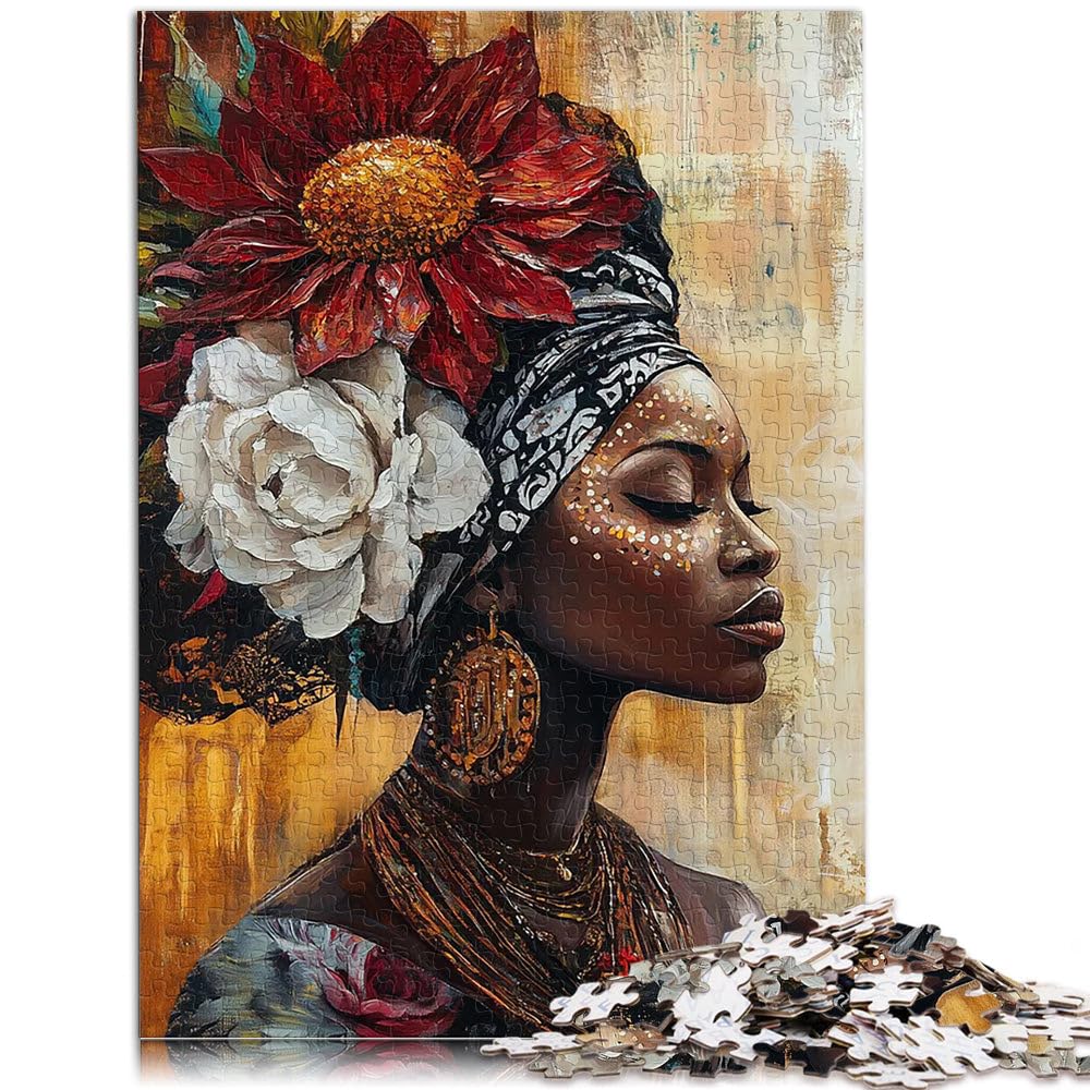 Rompecabezas de 2000 Piezas para Adolescentes Mujer Africana con Flor Difícil Difícil Decoración de Pared cumpleaños y Navidad 70x100cm