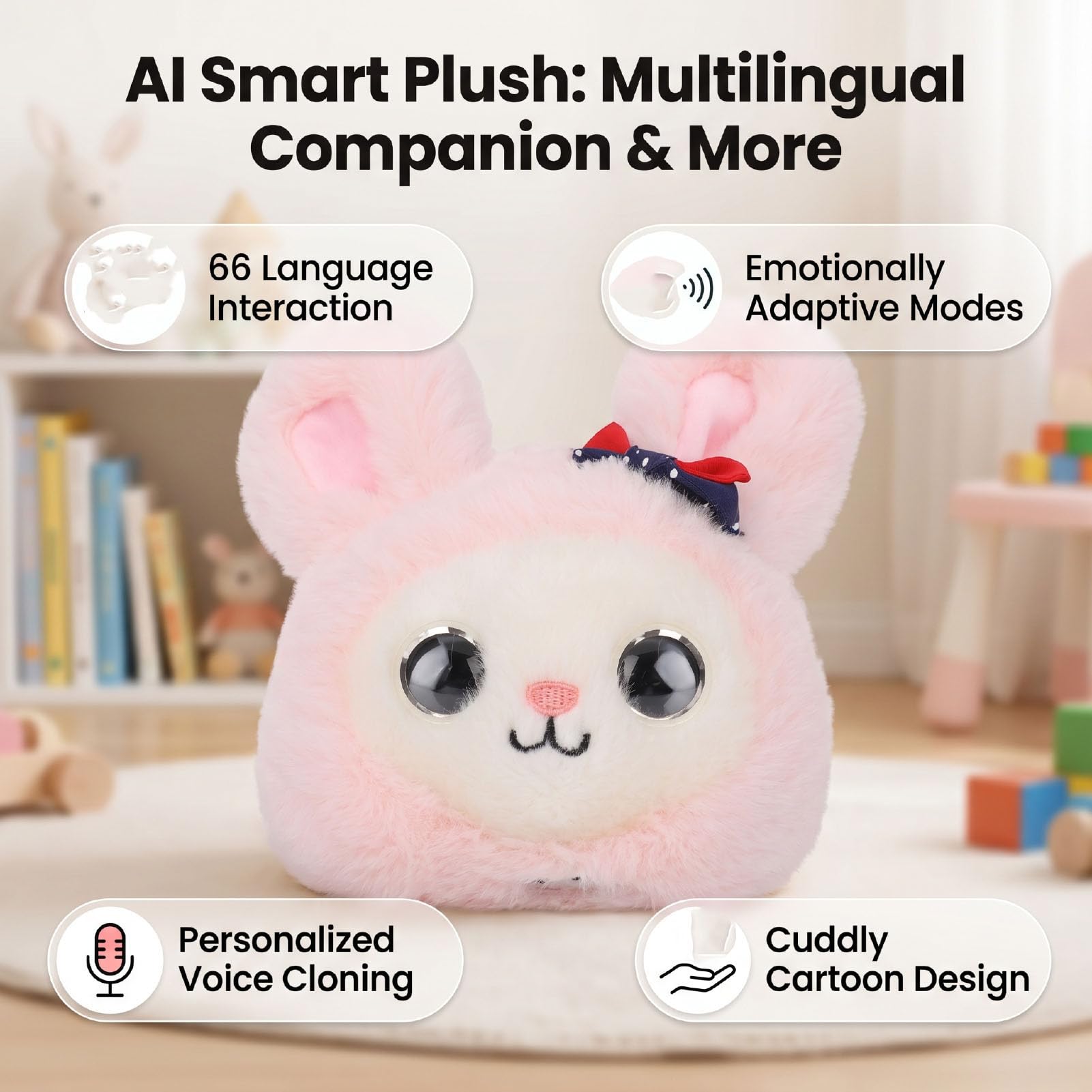 Zunate KI-intelligentes Plüschtier, Interaktiver Hase, Sprechender Begleiter, Stofftier Zum Emotionalen Lernen, Kuscheliges Lerngeschenk für, Plüschpuppe mit Sprachaufzeichnung für Jungen und